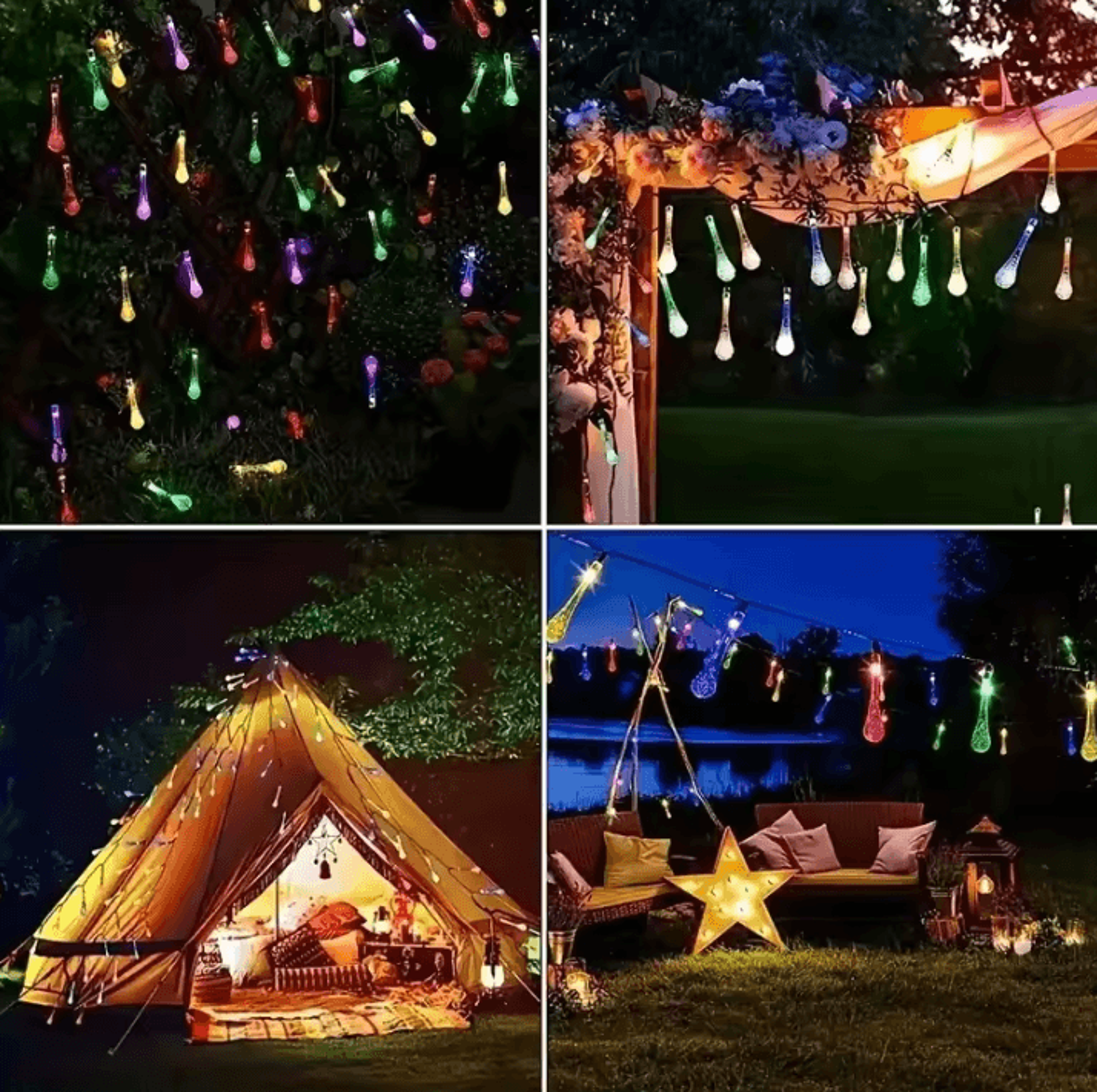 solar raindrop string lights with 8 lighting modes
