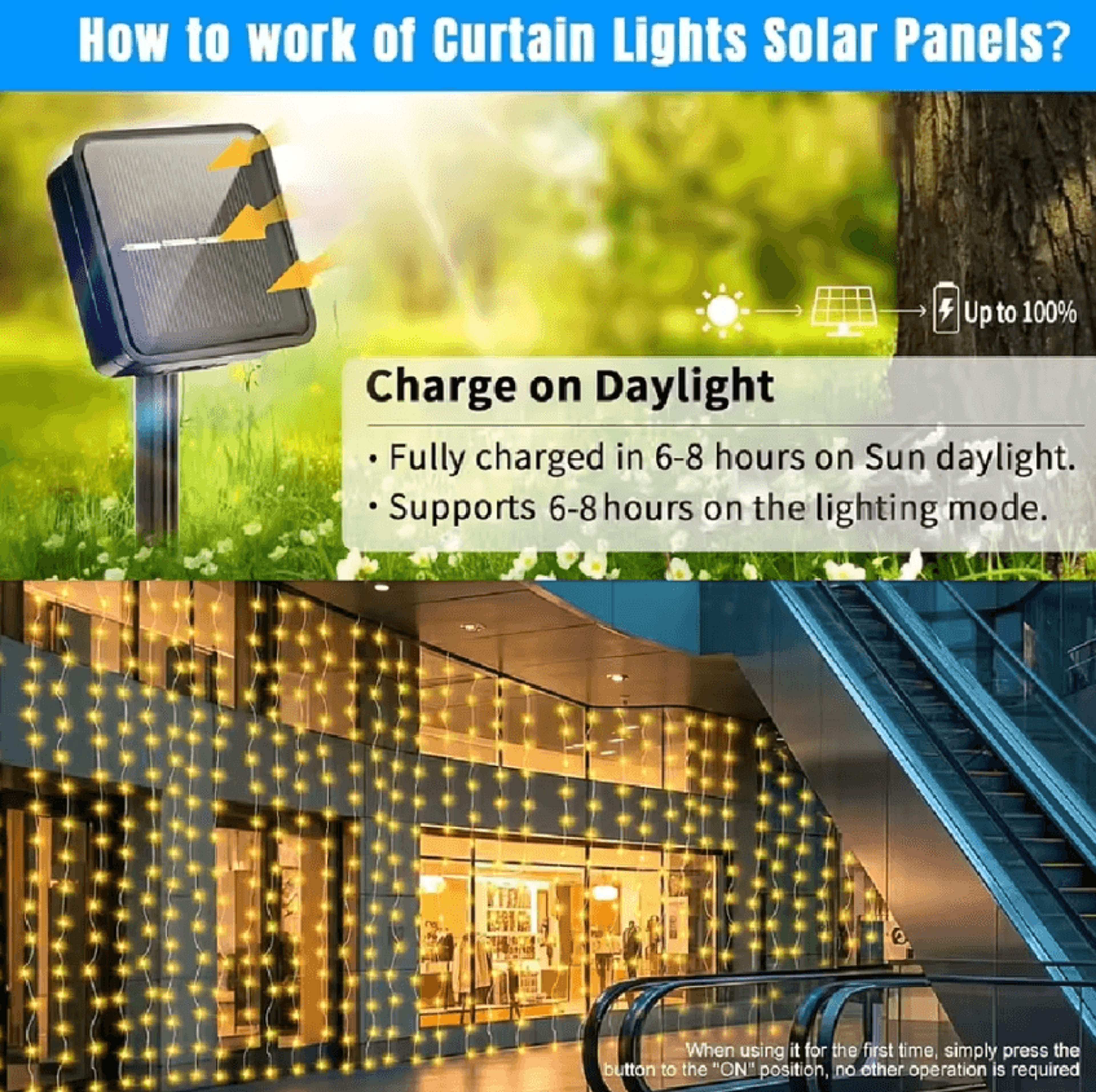 solar curtain string lights with 8 lighting modes