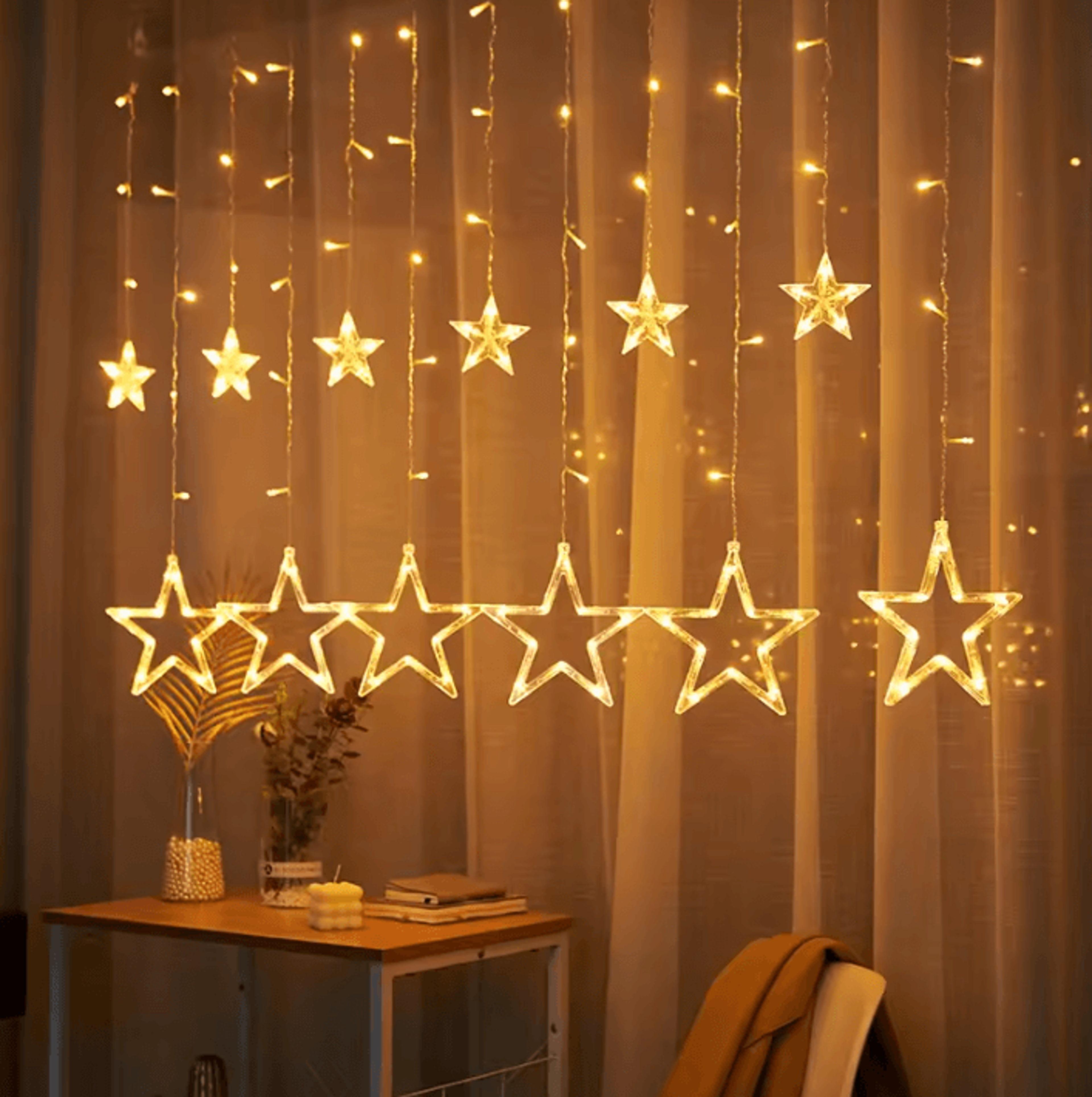 3.5m battery operated star curtain lights with 8 modes