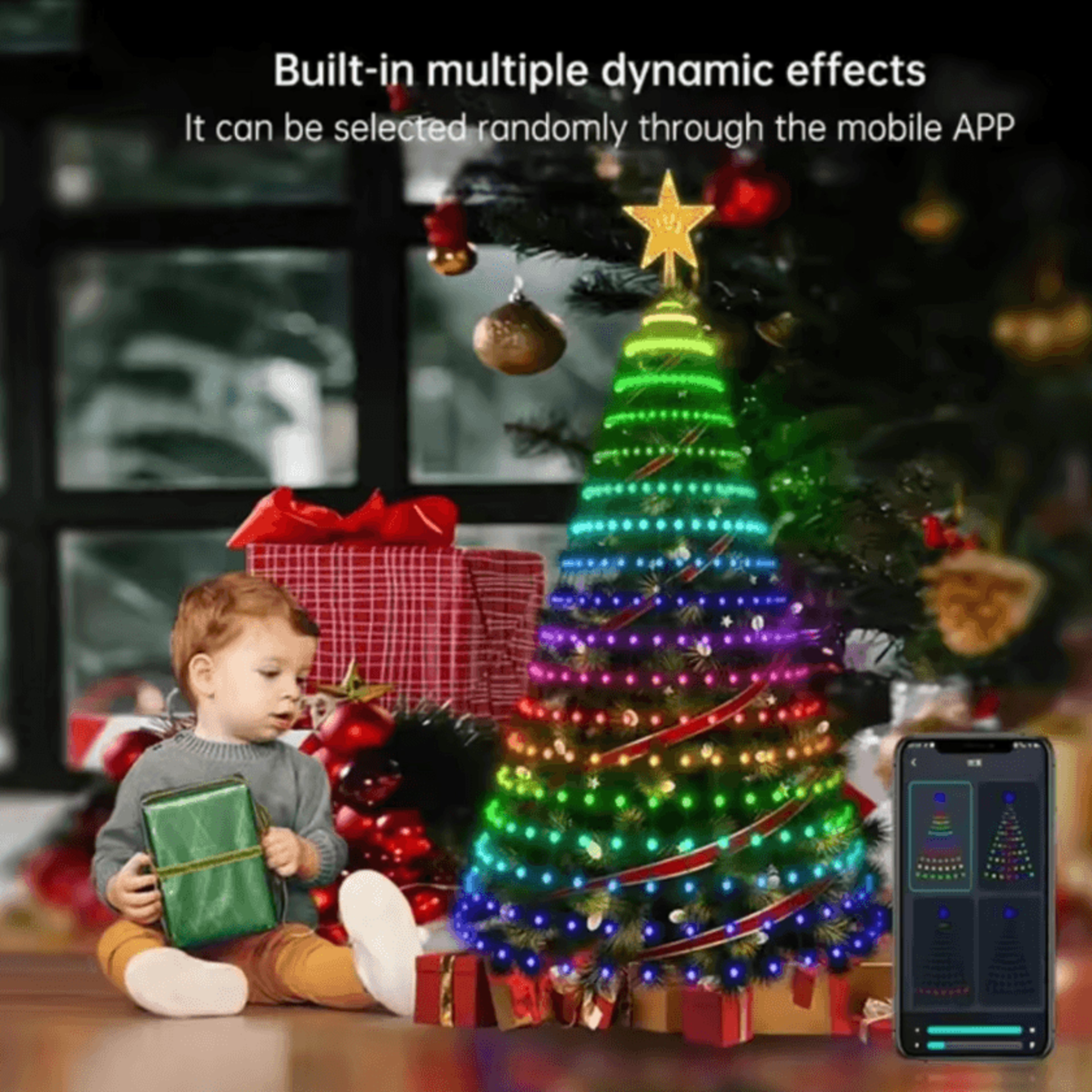 2.1m smart christmas tree string lights with star topper