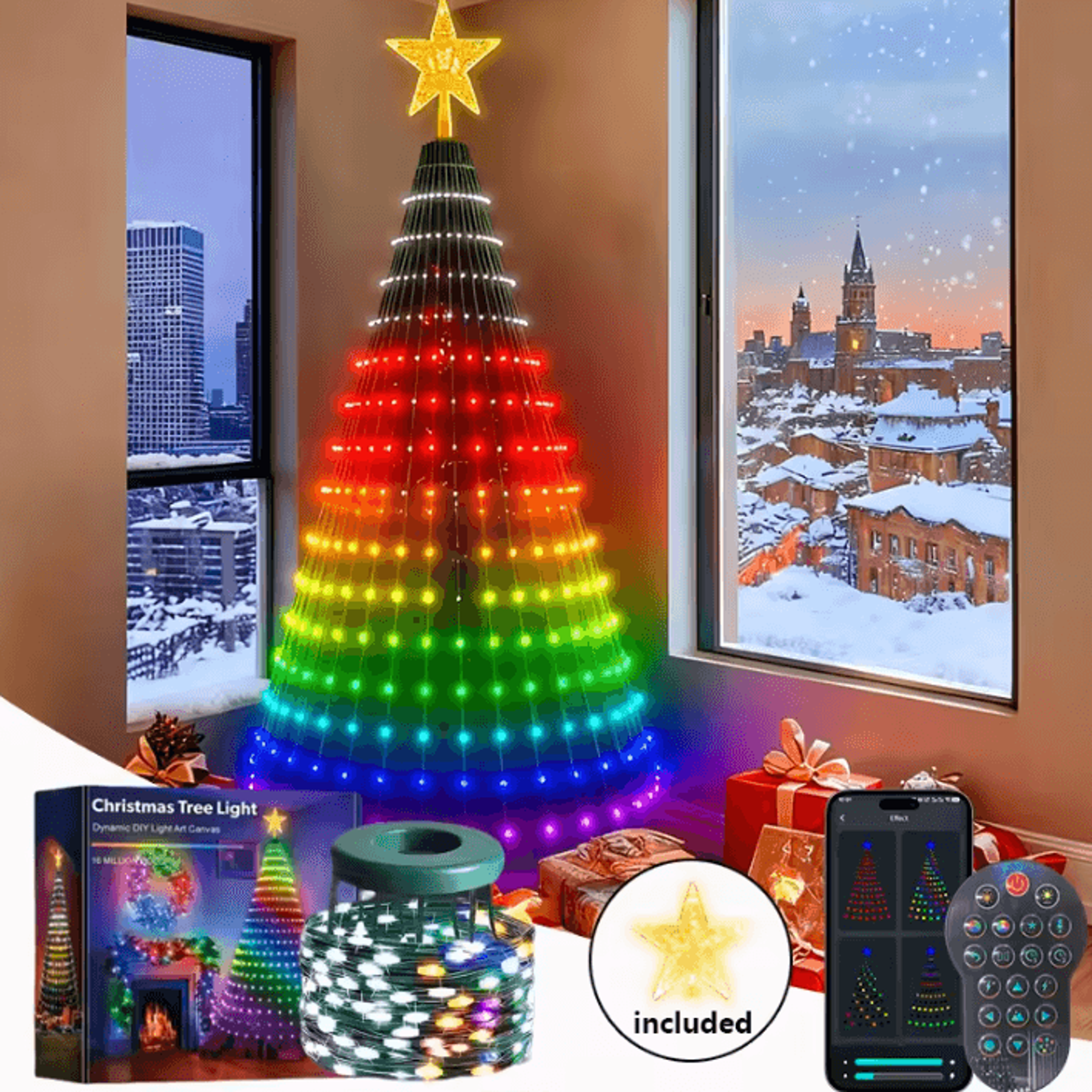 smart rgb christmas tree lights with app control and music sync