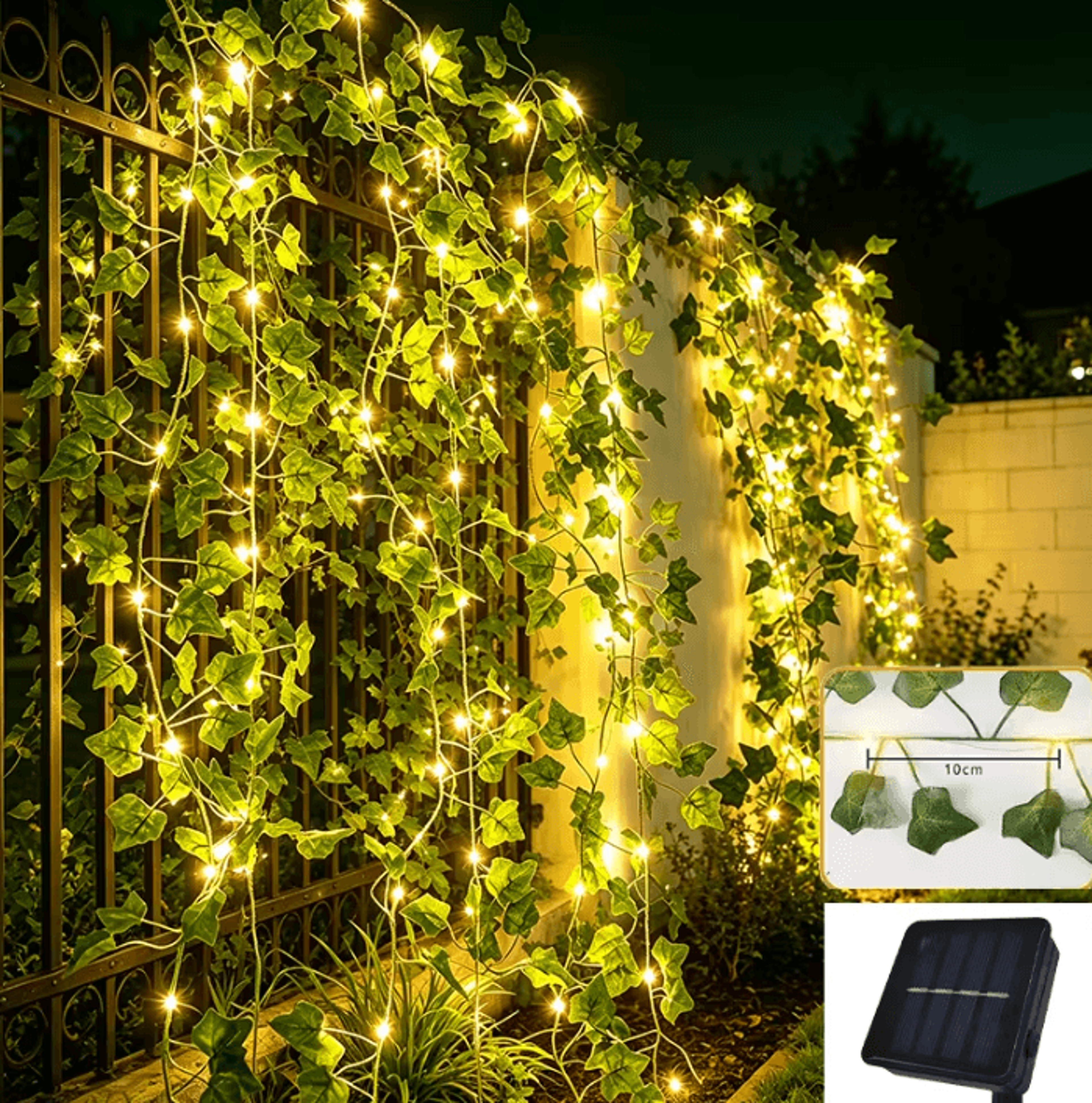 solar ivy vine string lights for garden wedding and wall decor
