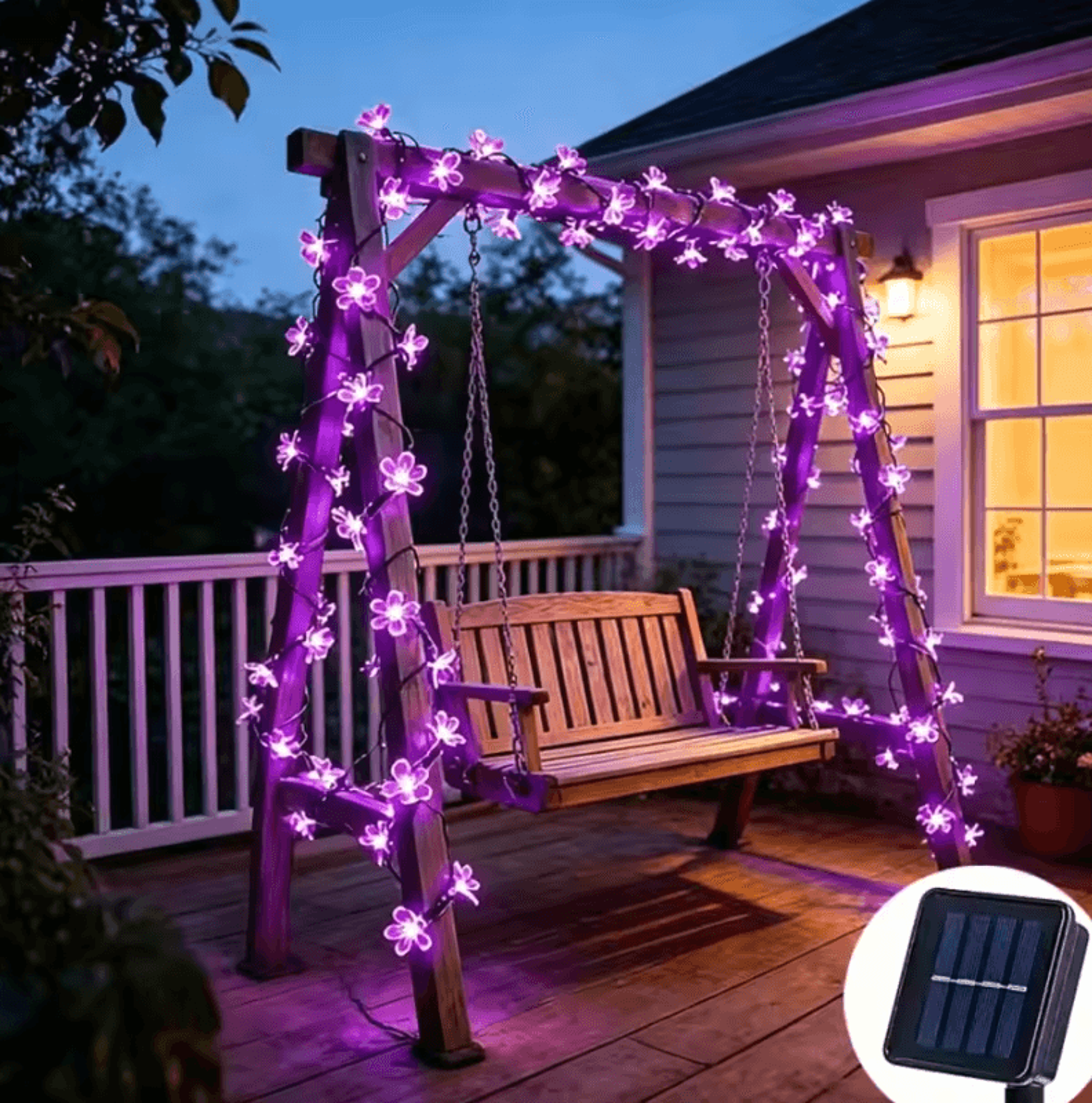 solar purple cherry blossom string lights with 8 lighting modes