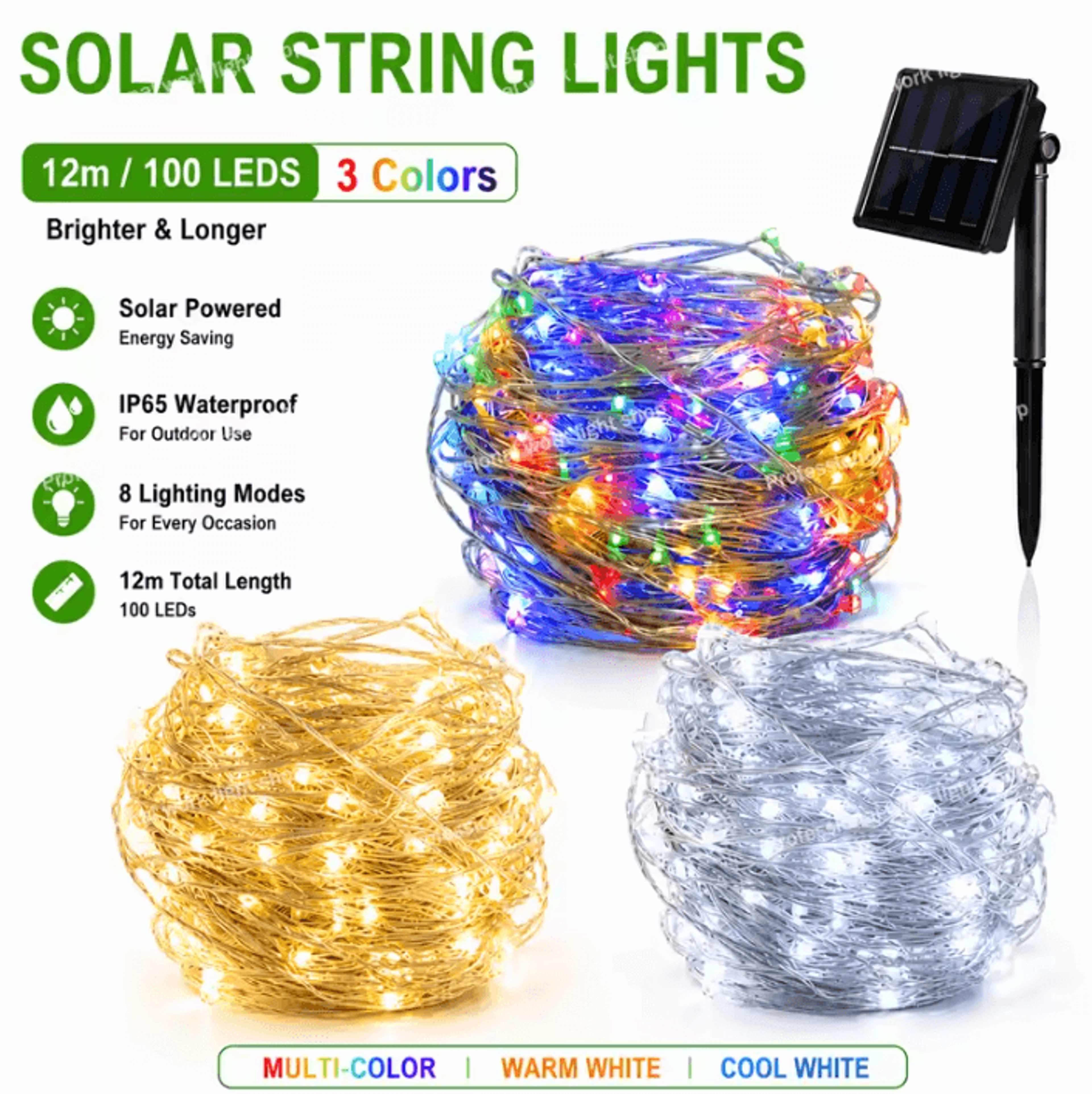 solar led string lights with 8 modes for outdoor garden decor
