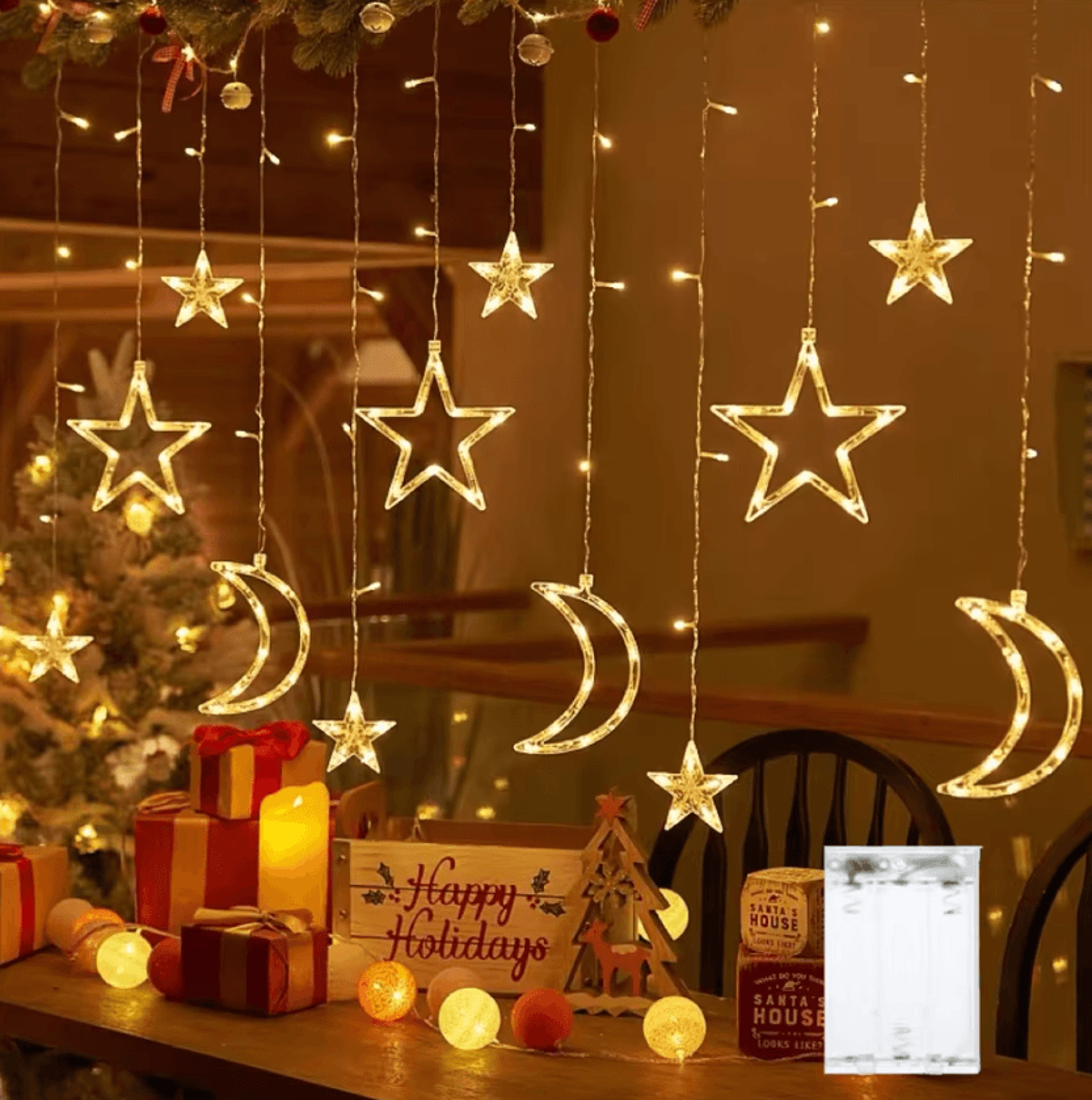 3.5m star moon led curtain lights for ramadan and holiday decor