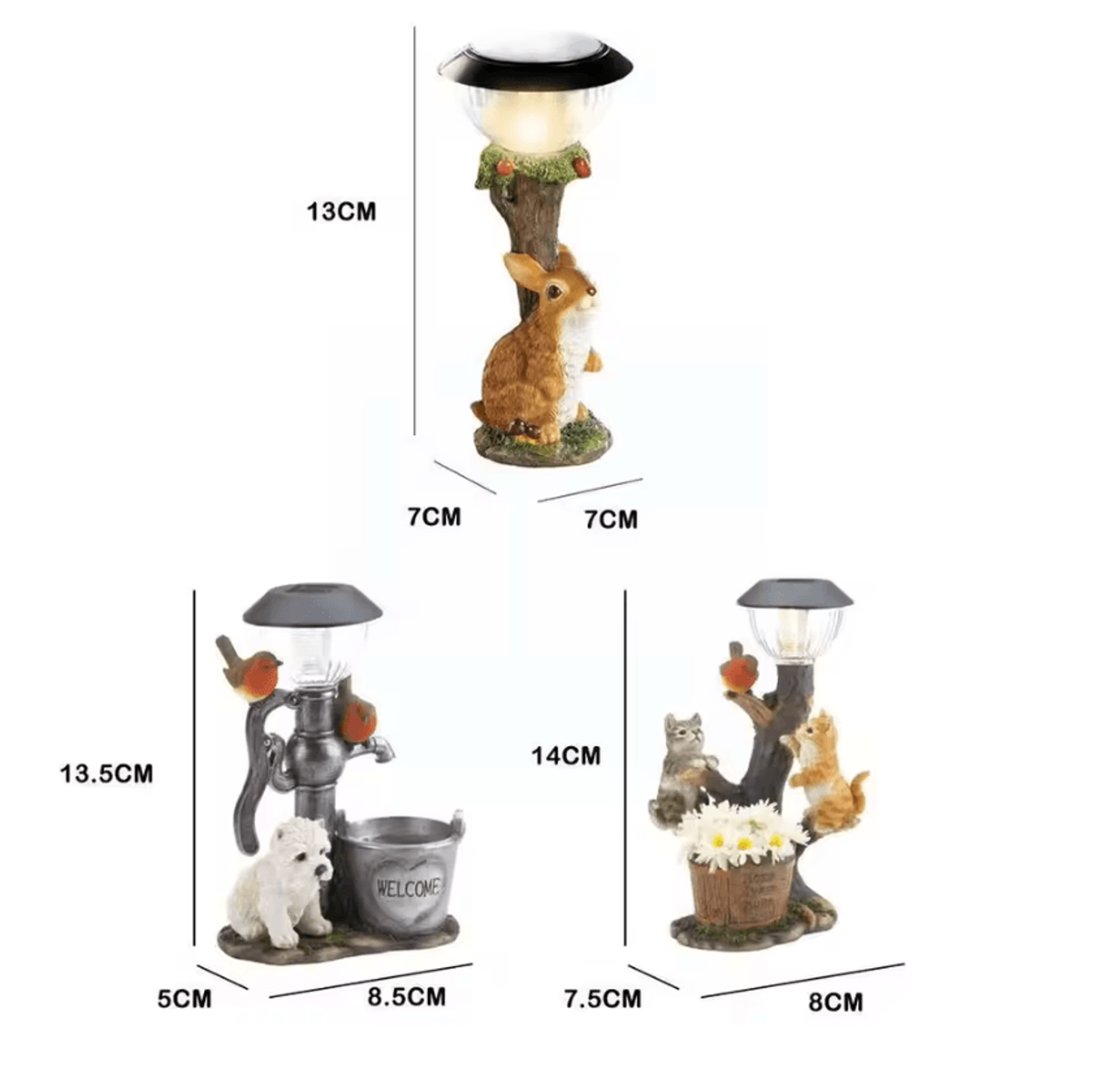solar animal garden statue light with cat dog and rabbit decor