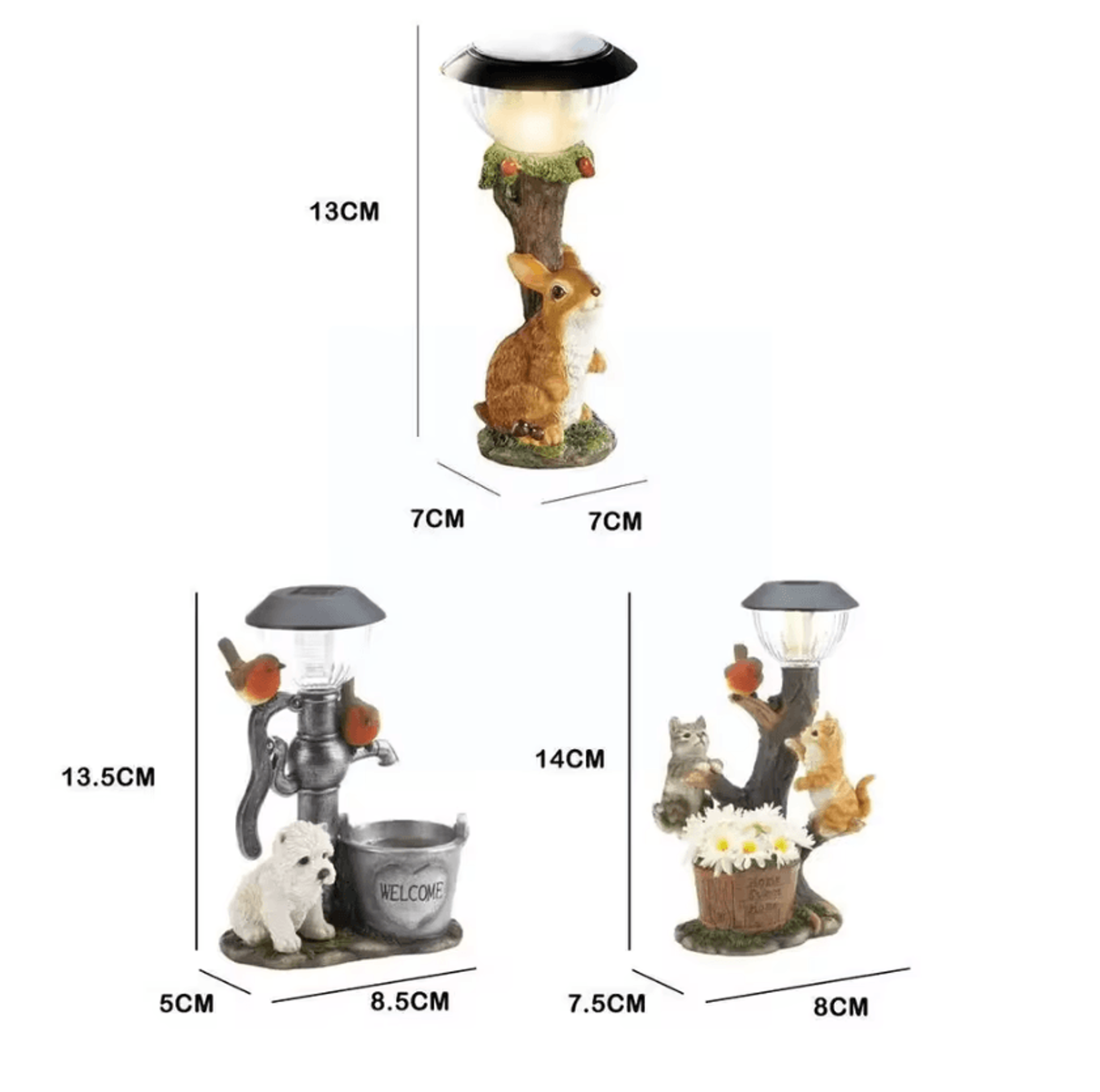 solar animal garden statue light with cat dog and rabbit decors