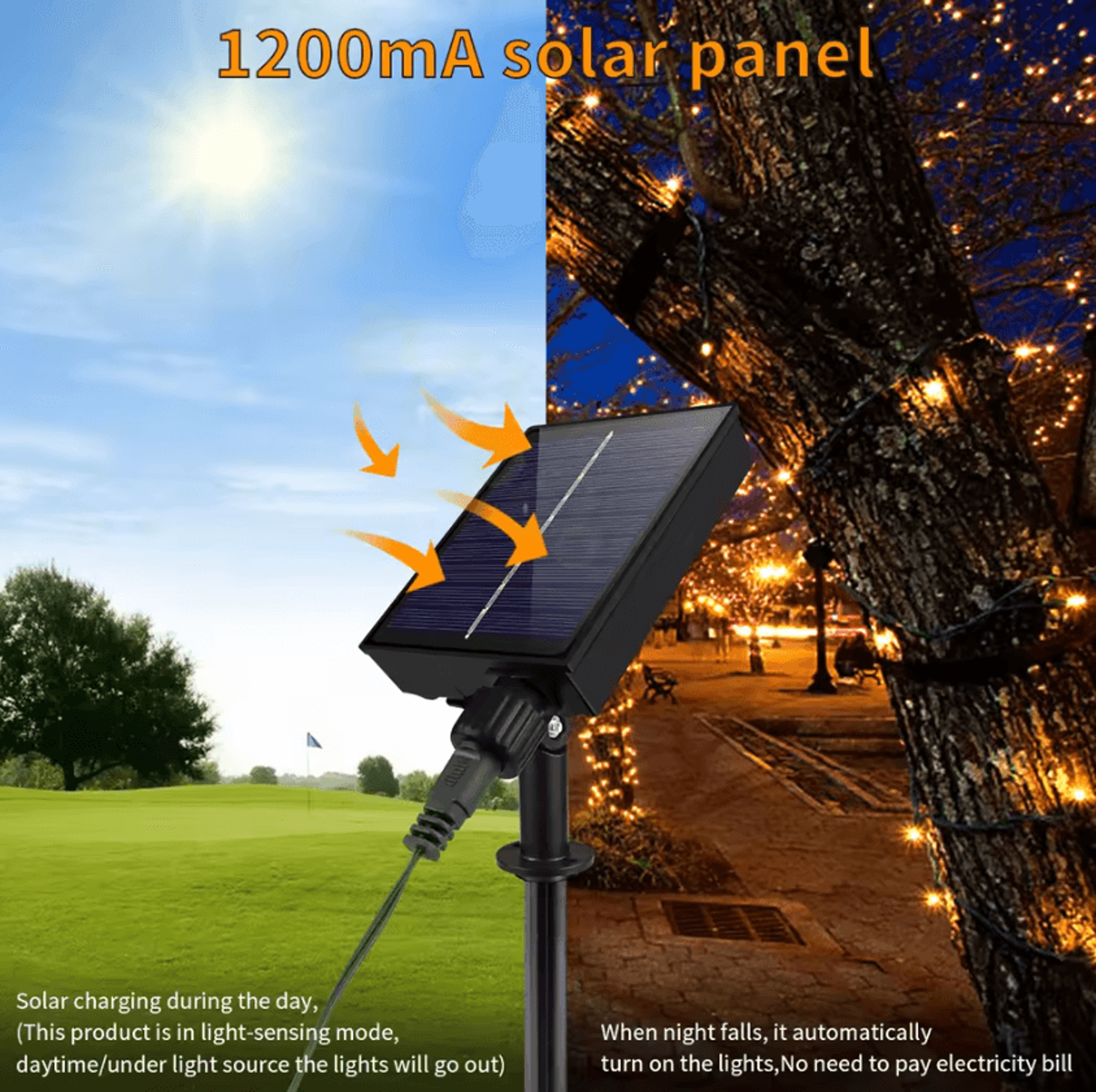 100m solar fairy string lights with large fast charge panel