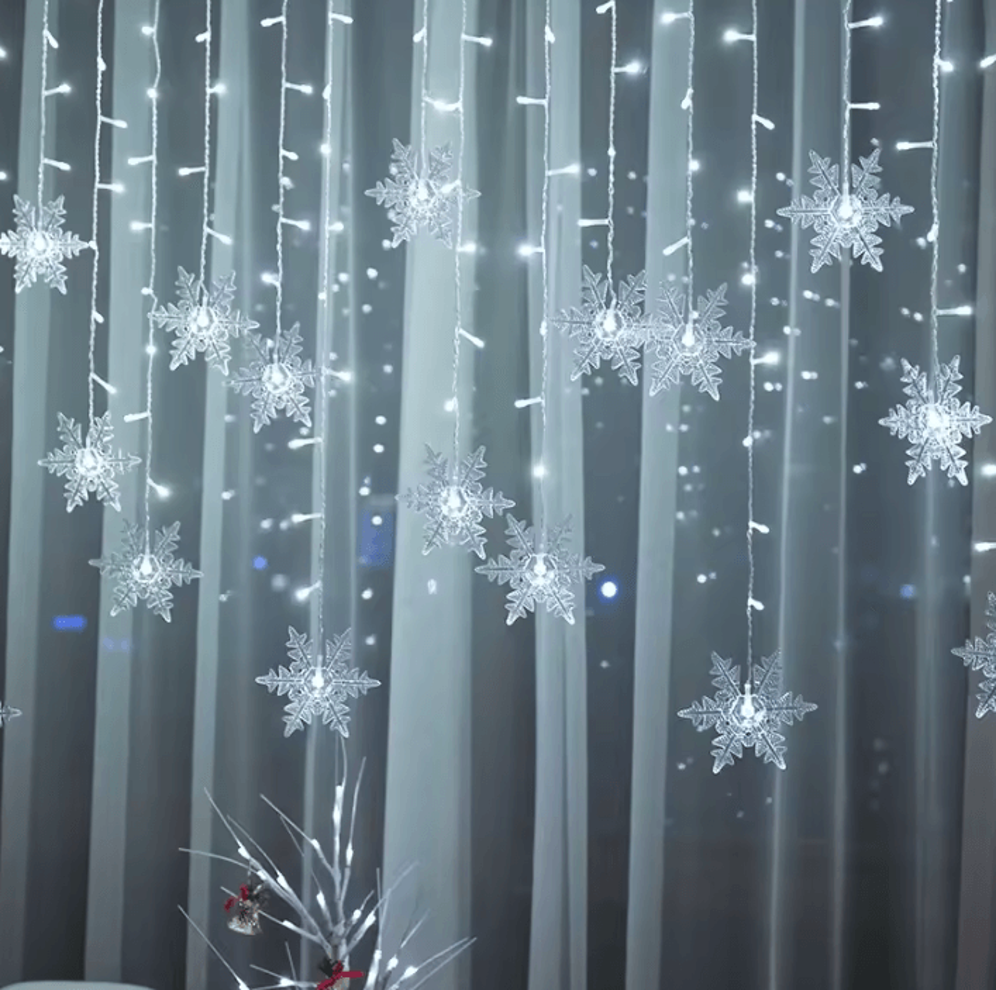 snowflake led curtain lights with 8 flashing modes