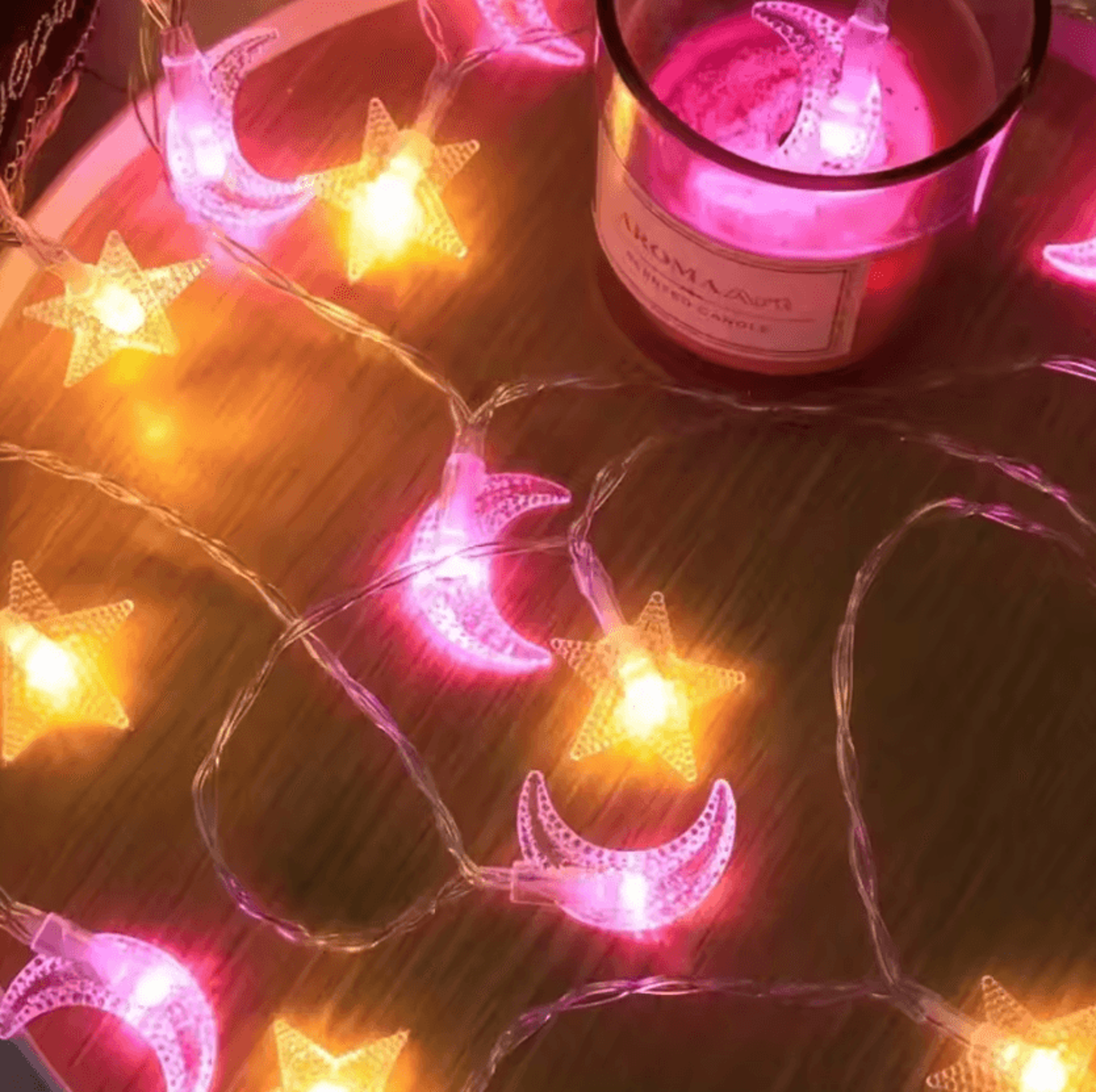 pink moon and star string lights battery powered fairy decor