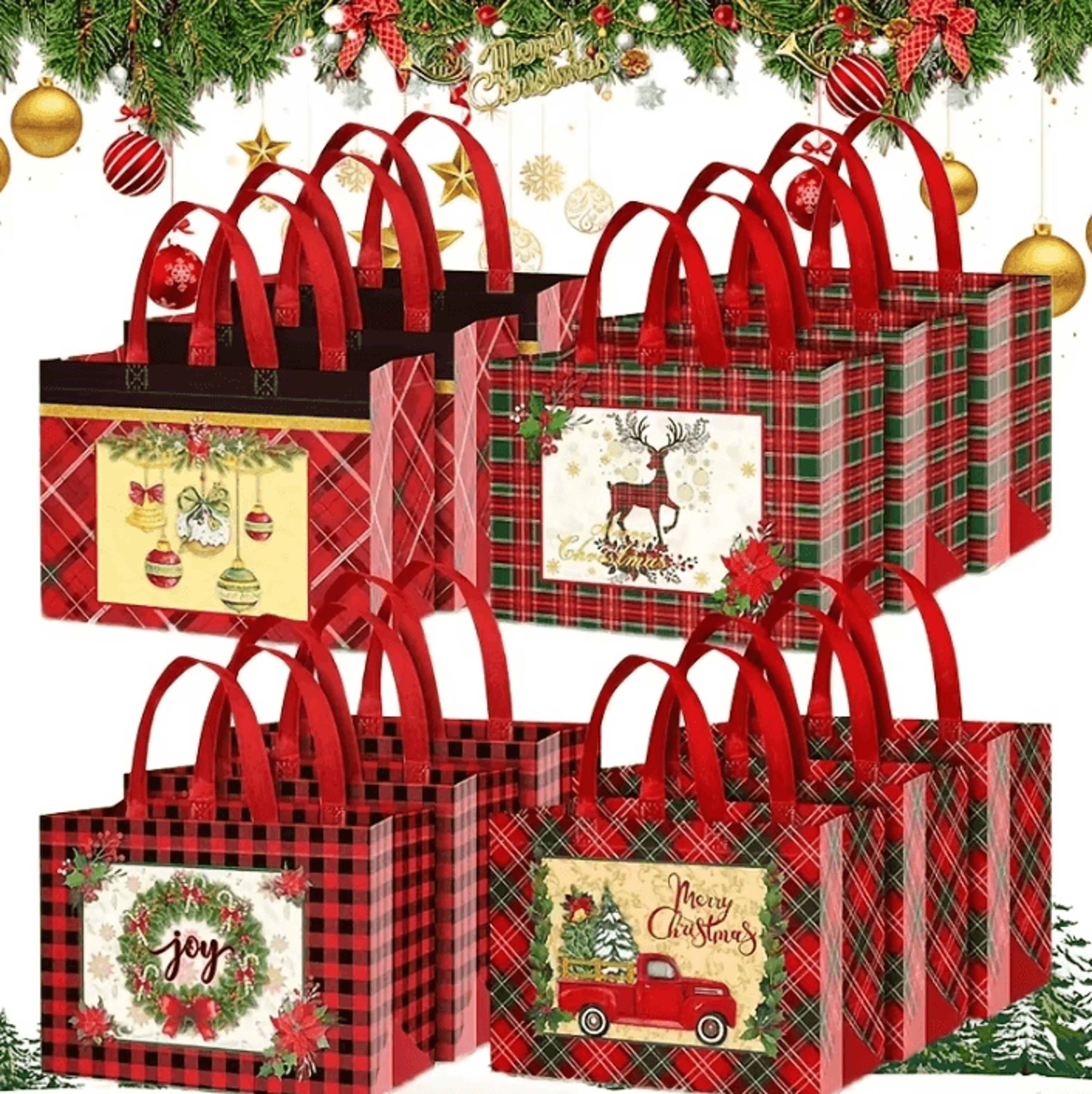reusable christmas gift tote bag with handles