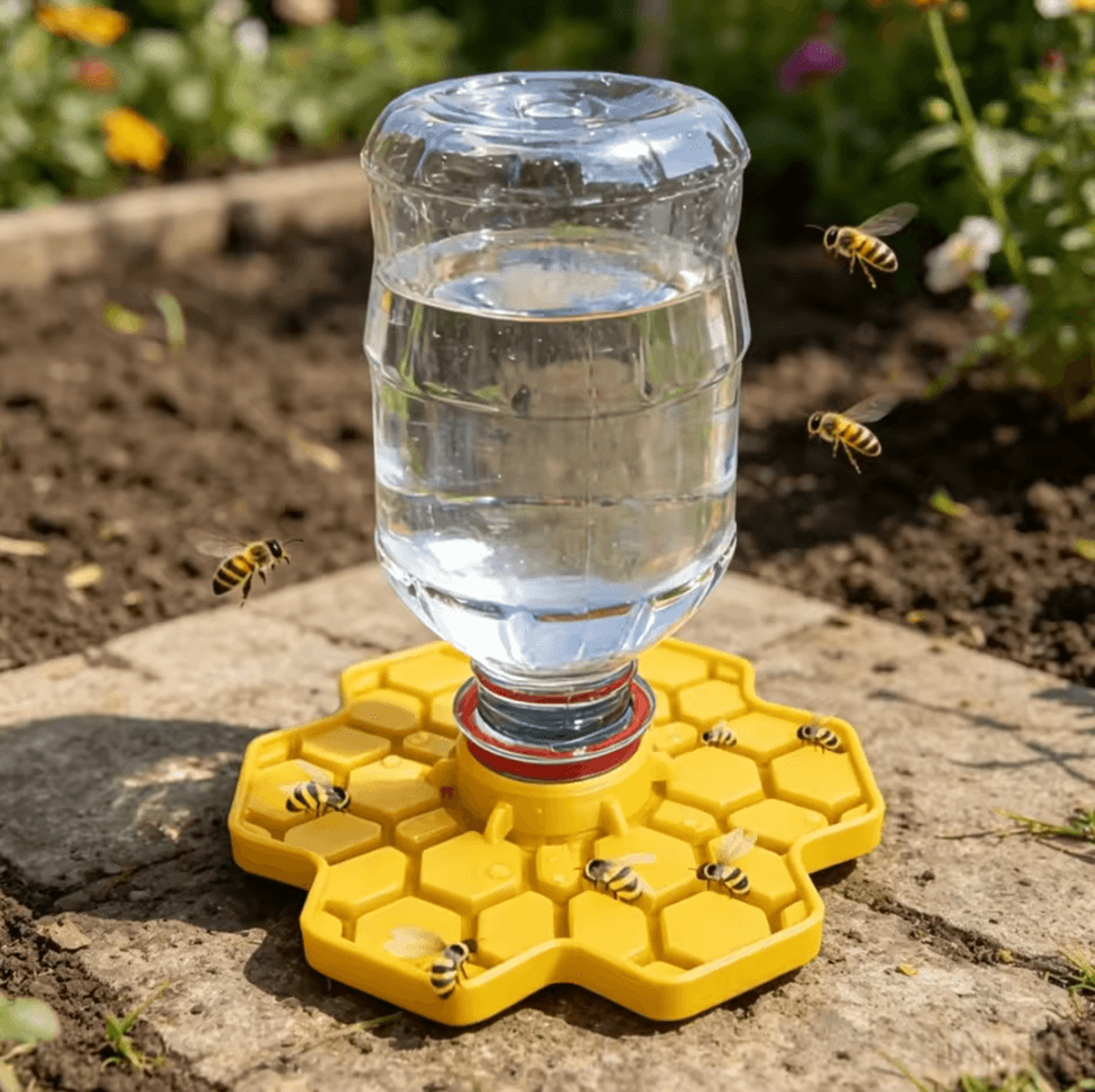 bee water feeder with perch and honeycomb drinking tray
