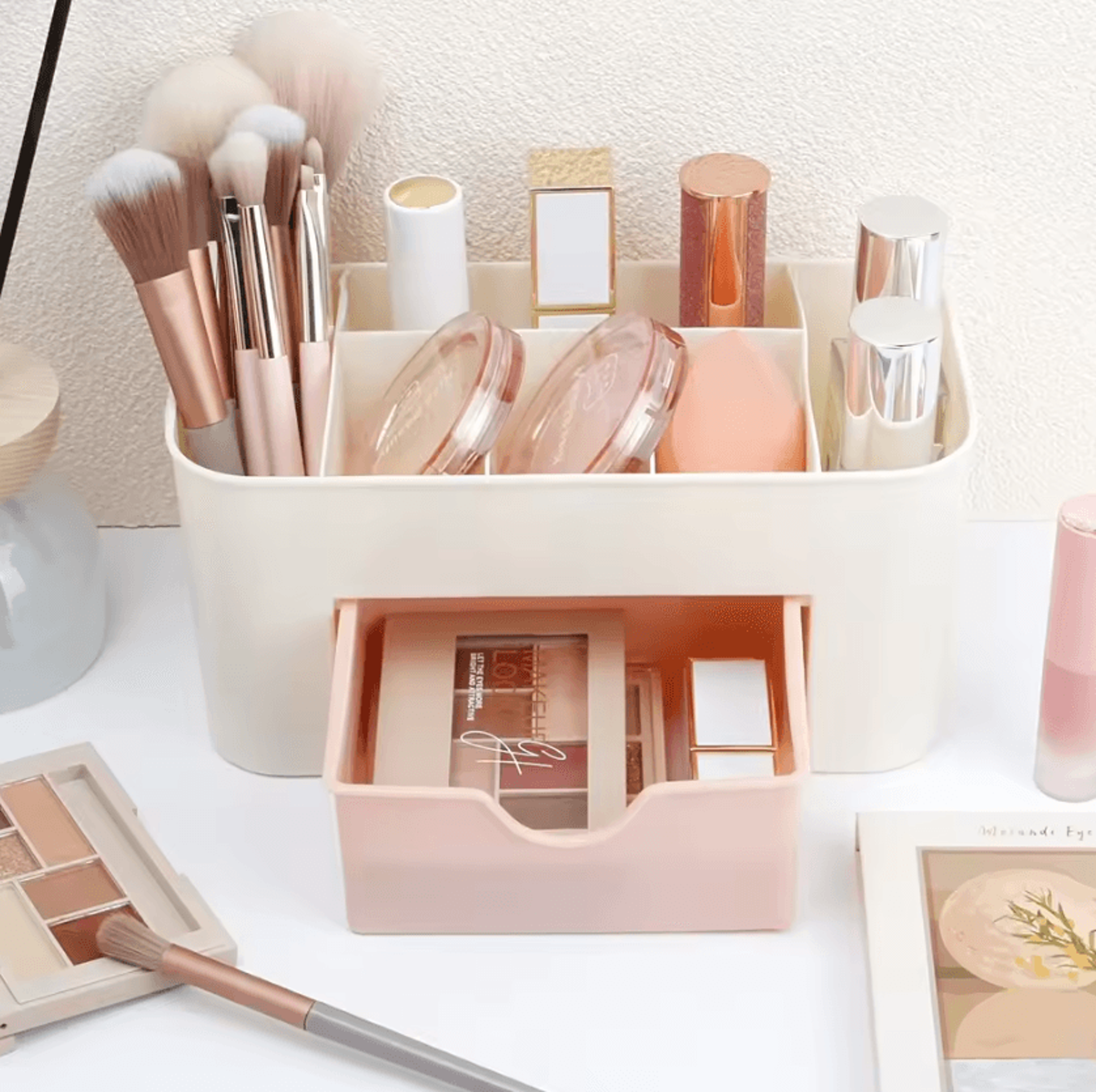 6 compartment makeup organizer with drawer