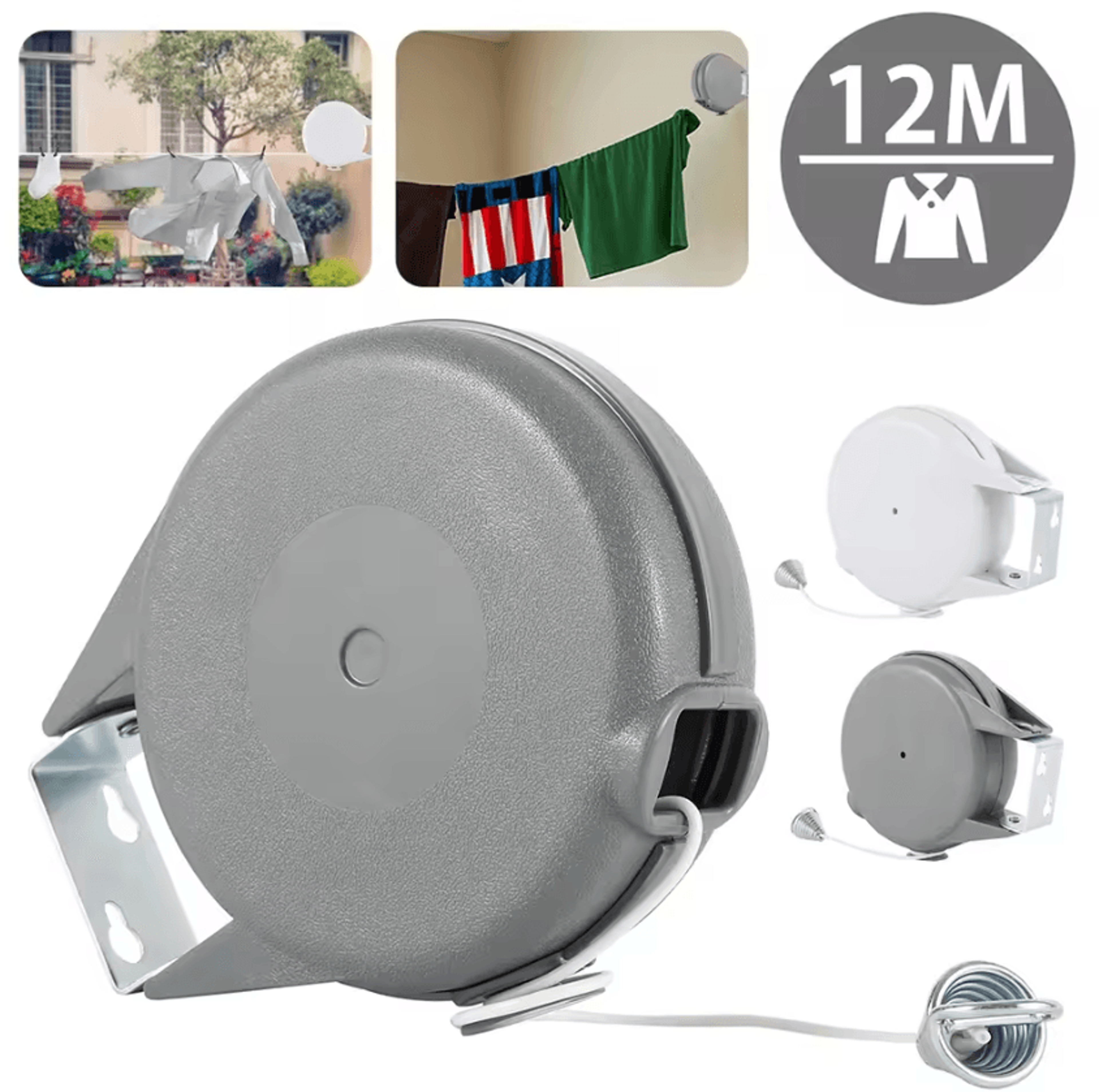 12m heavy duty retractable clothesline for indoor and outdoor drying