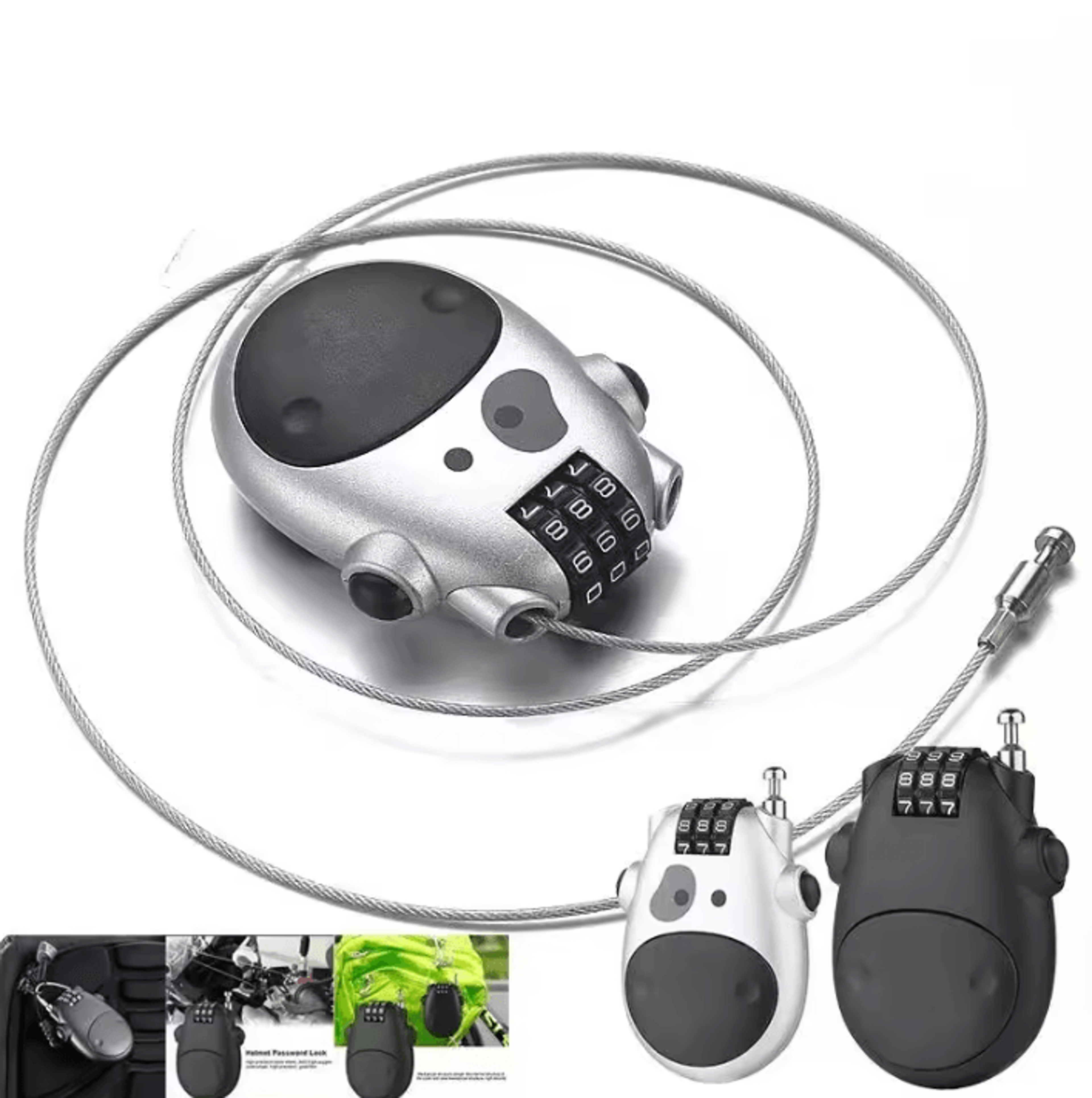 retractable steel cable lock for motorcycle helmet bike and luggage