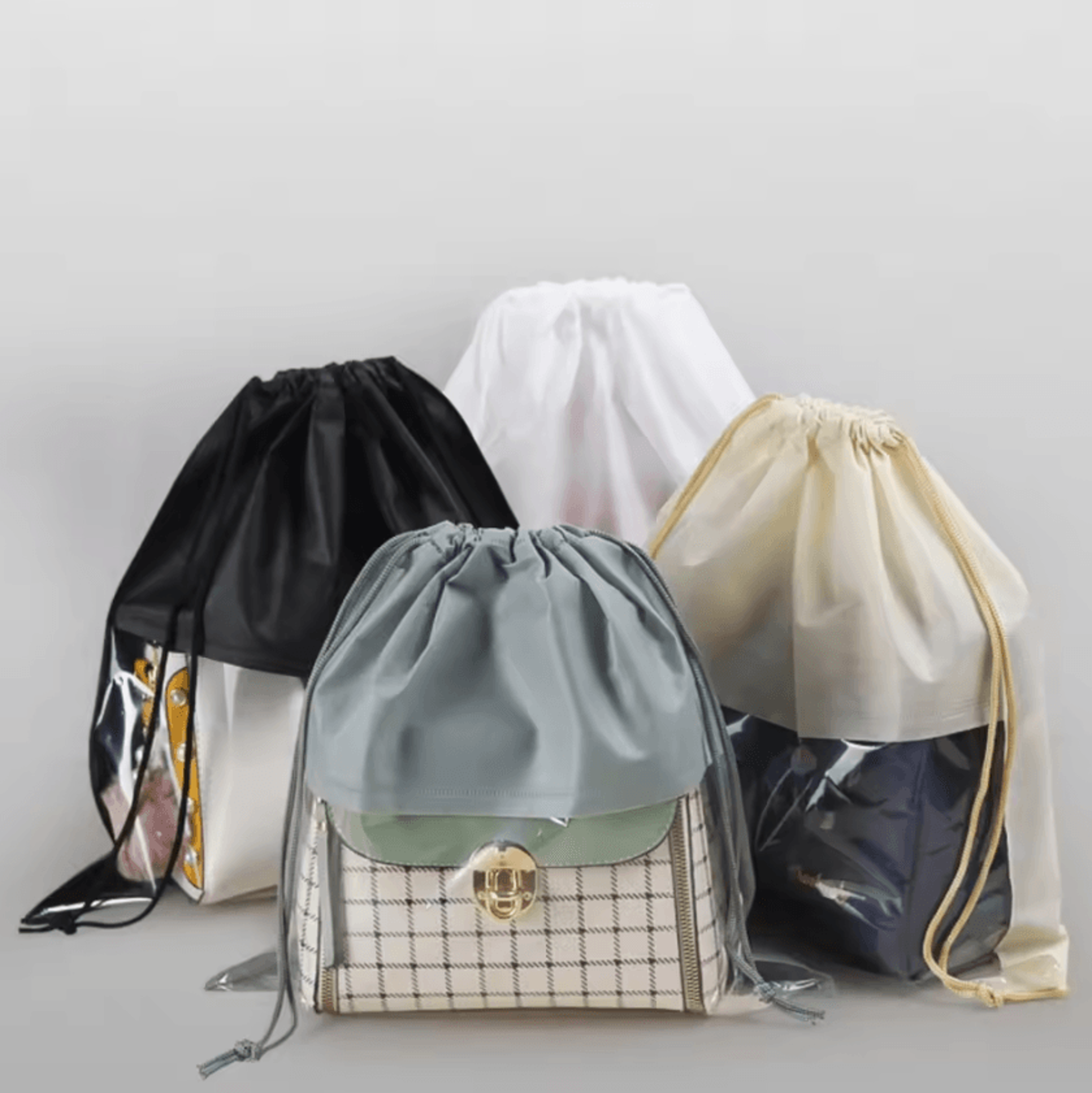 transparent drawstring handbag dust cover storage bag