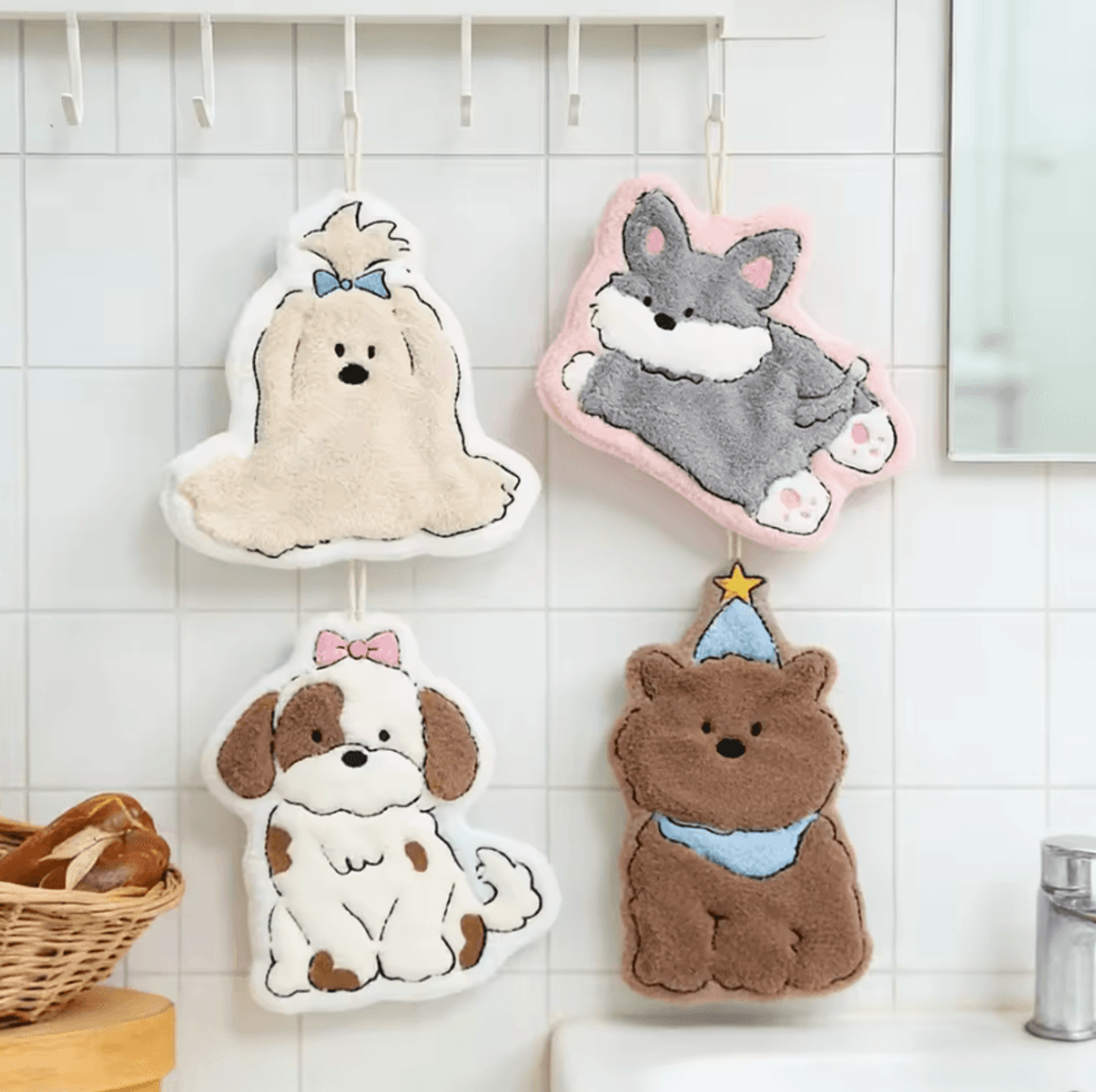 cute cartoon dog coral fleece hanging hand towel