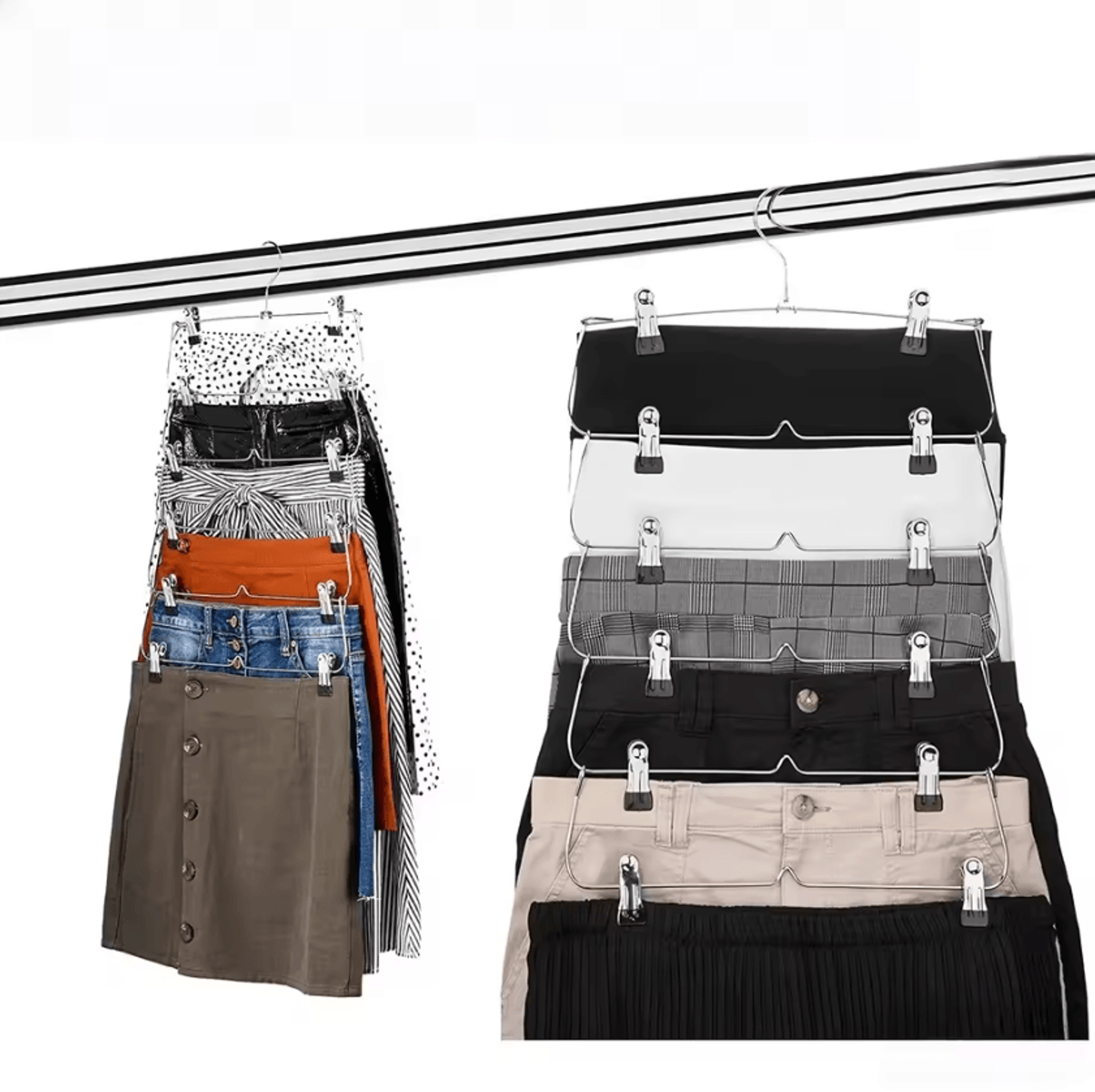 6 tier space saving pants and skirt hanger with clips