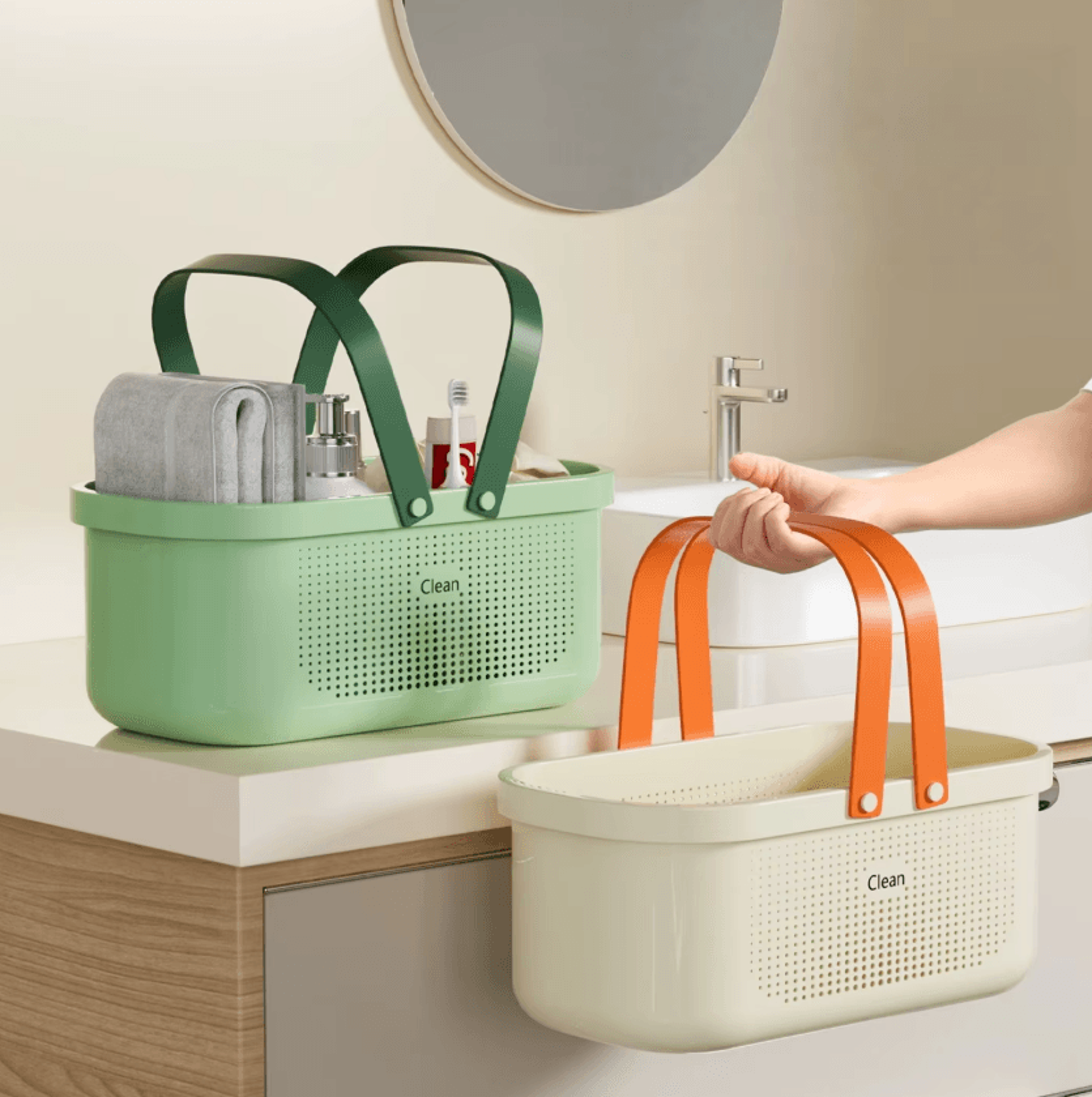 portable plastic shower caddy storage basket with handle