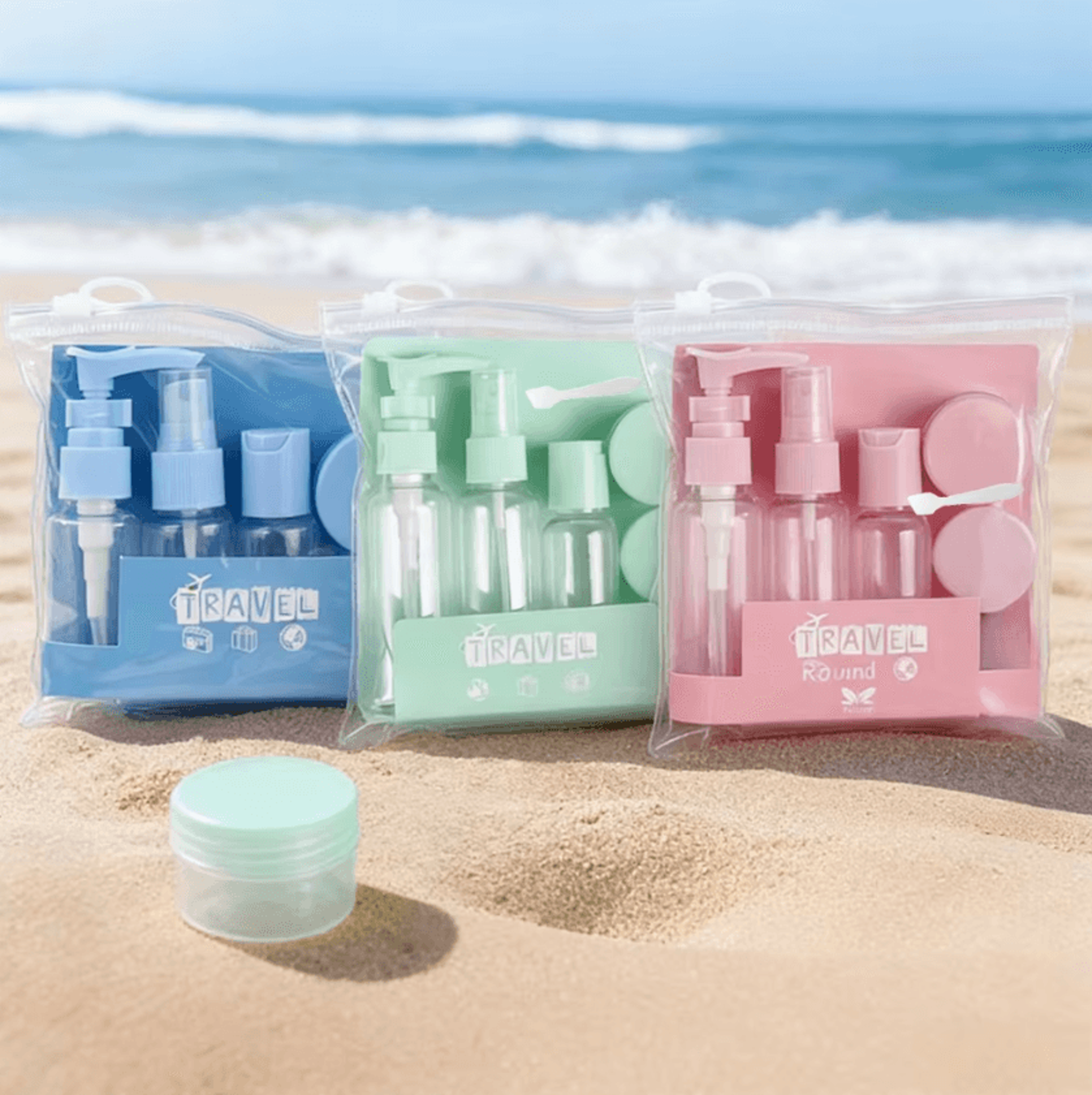 6pcs leakproof refillable travel bottle set with clear toiletry bag