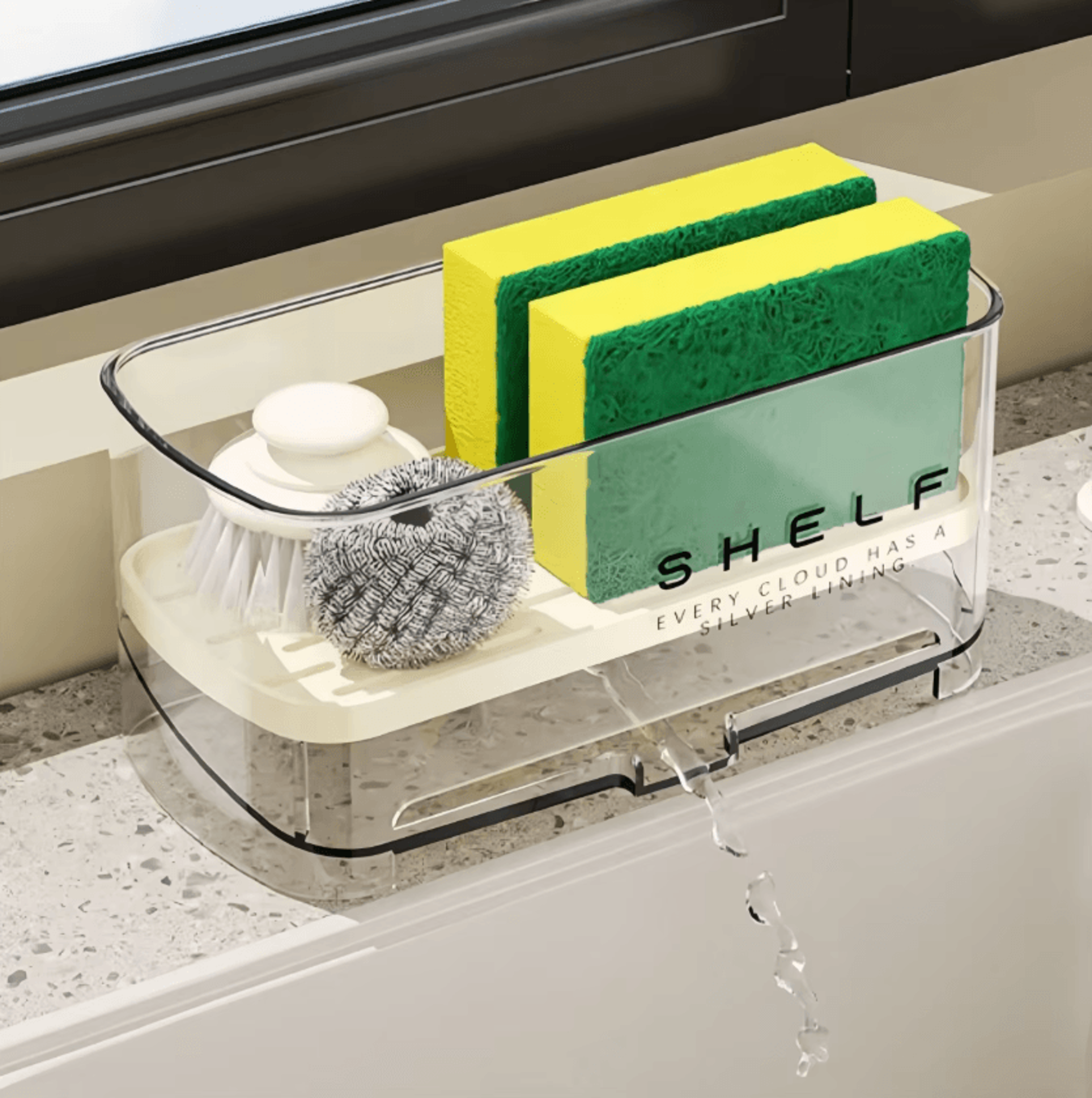 kitchen sink sponge rack with drainage and towel holder