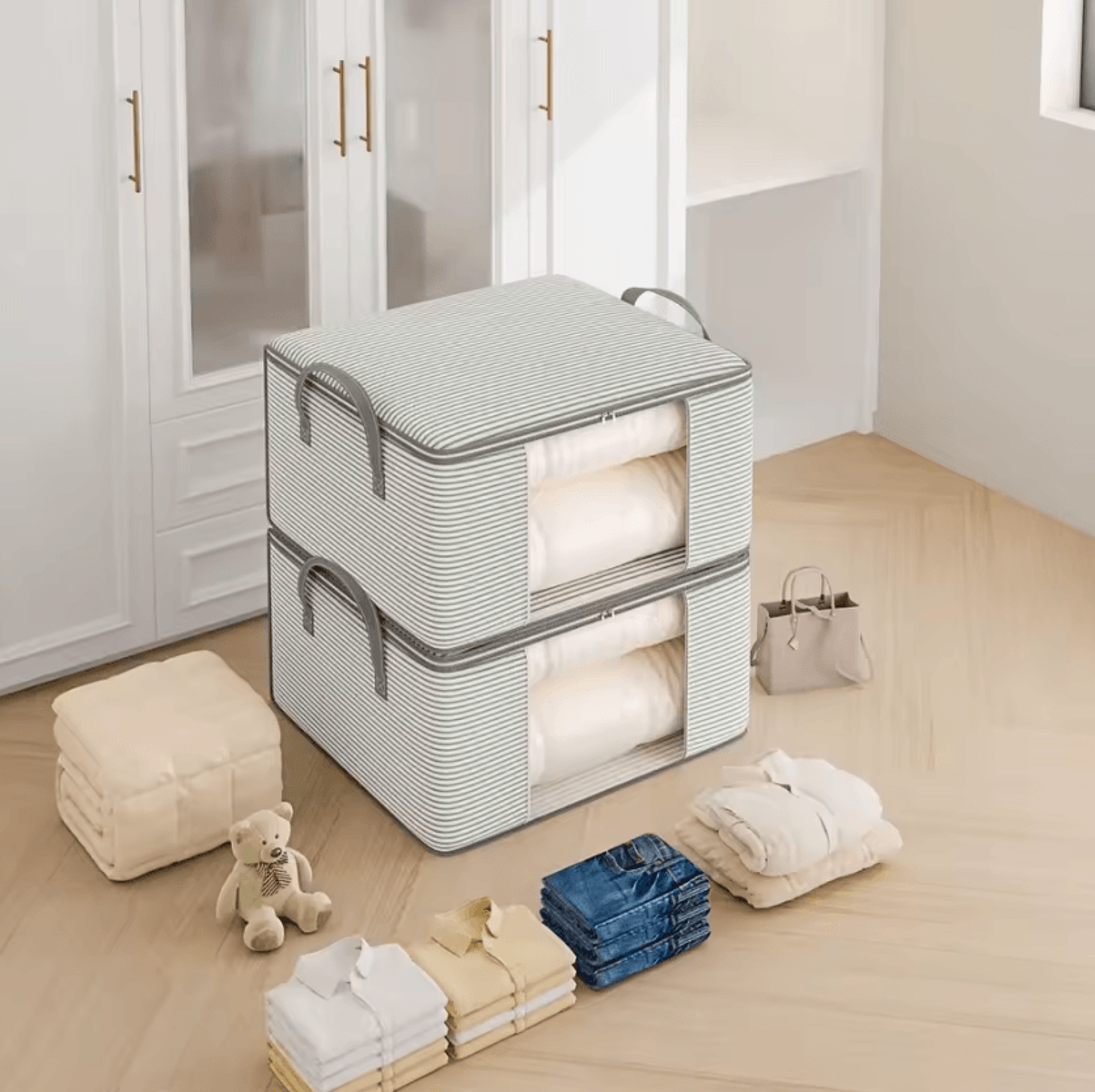 large foldable comforter storage bag with clear window