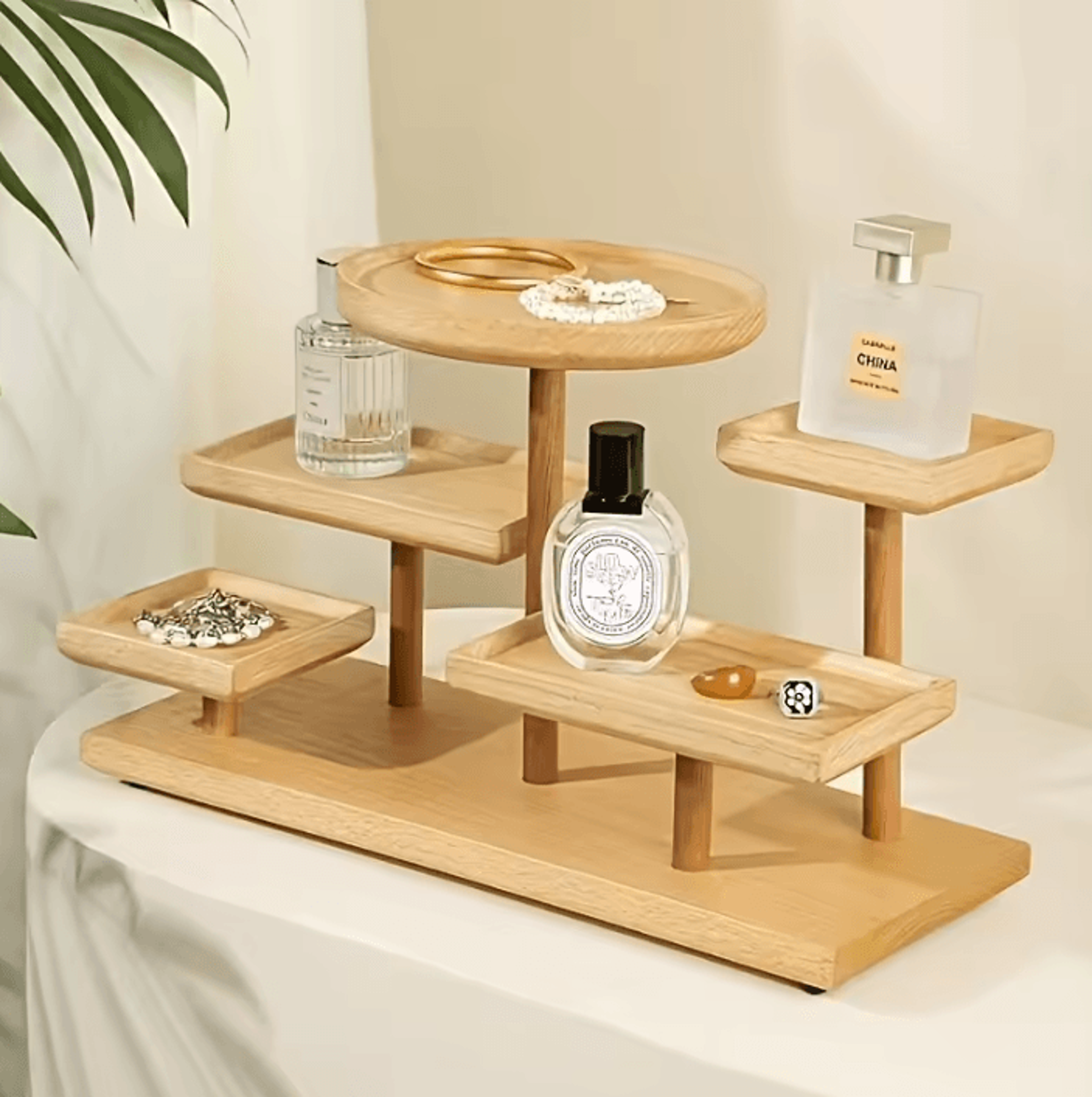 wooden tiered display riser stand for perfume and collectibles