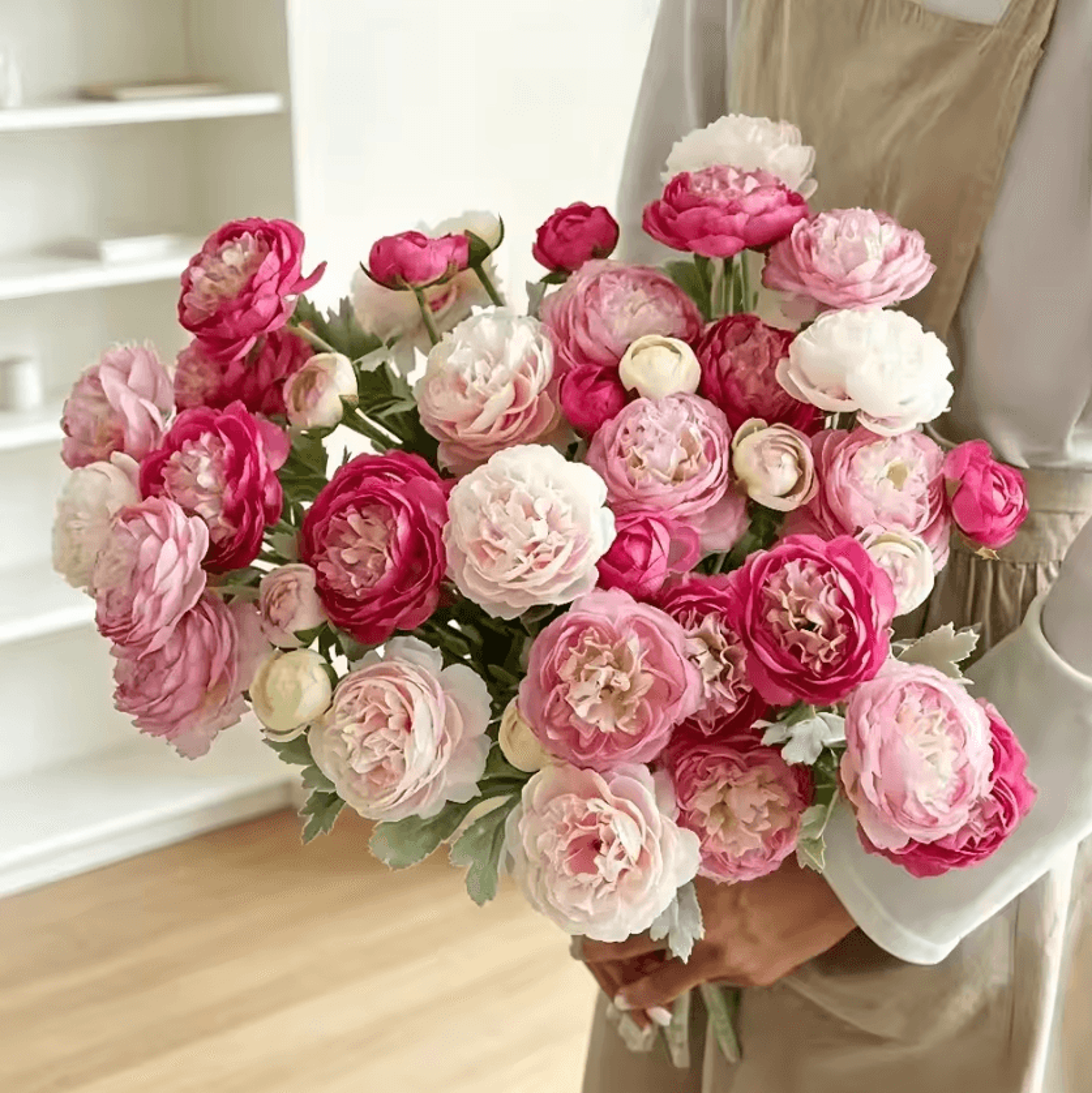 3 head artificial peony bouquet for home and wedding decor