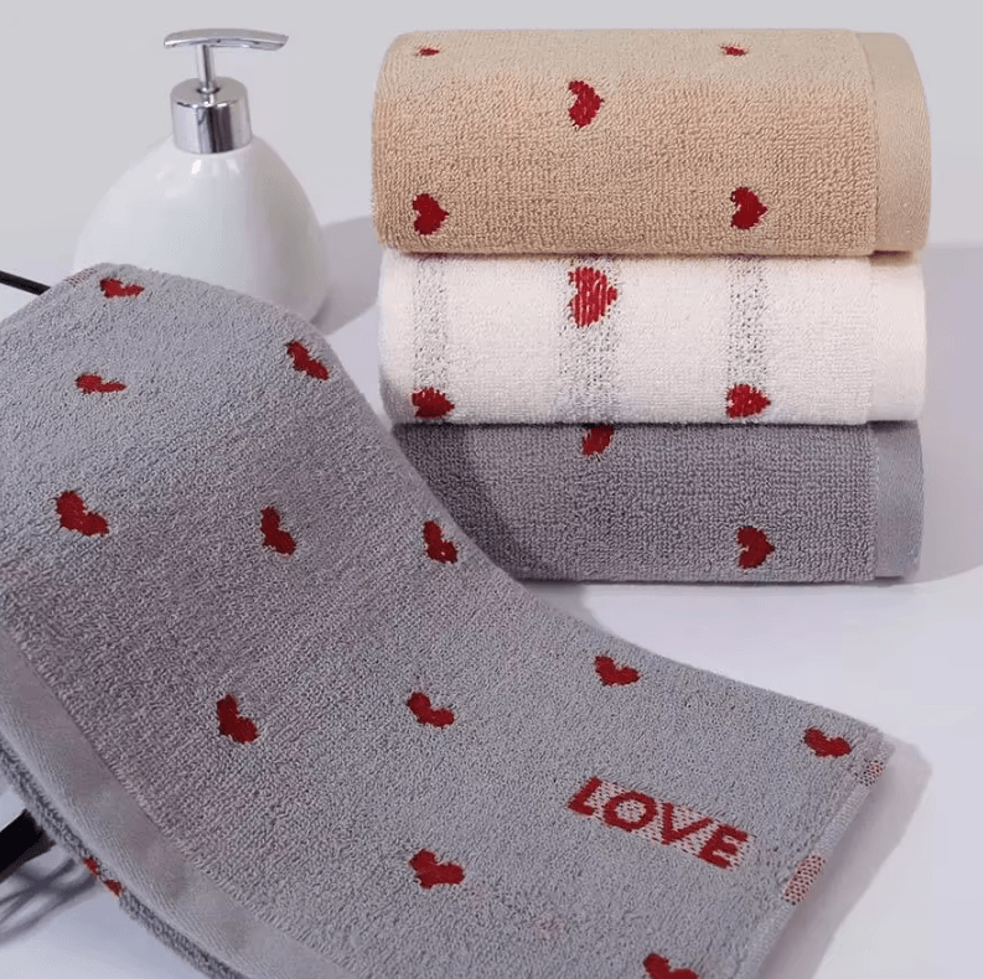 soft cotton heart pattern quick dry face towel
