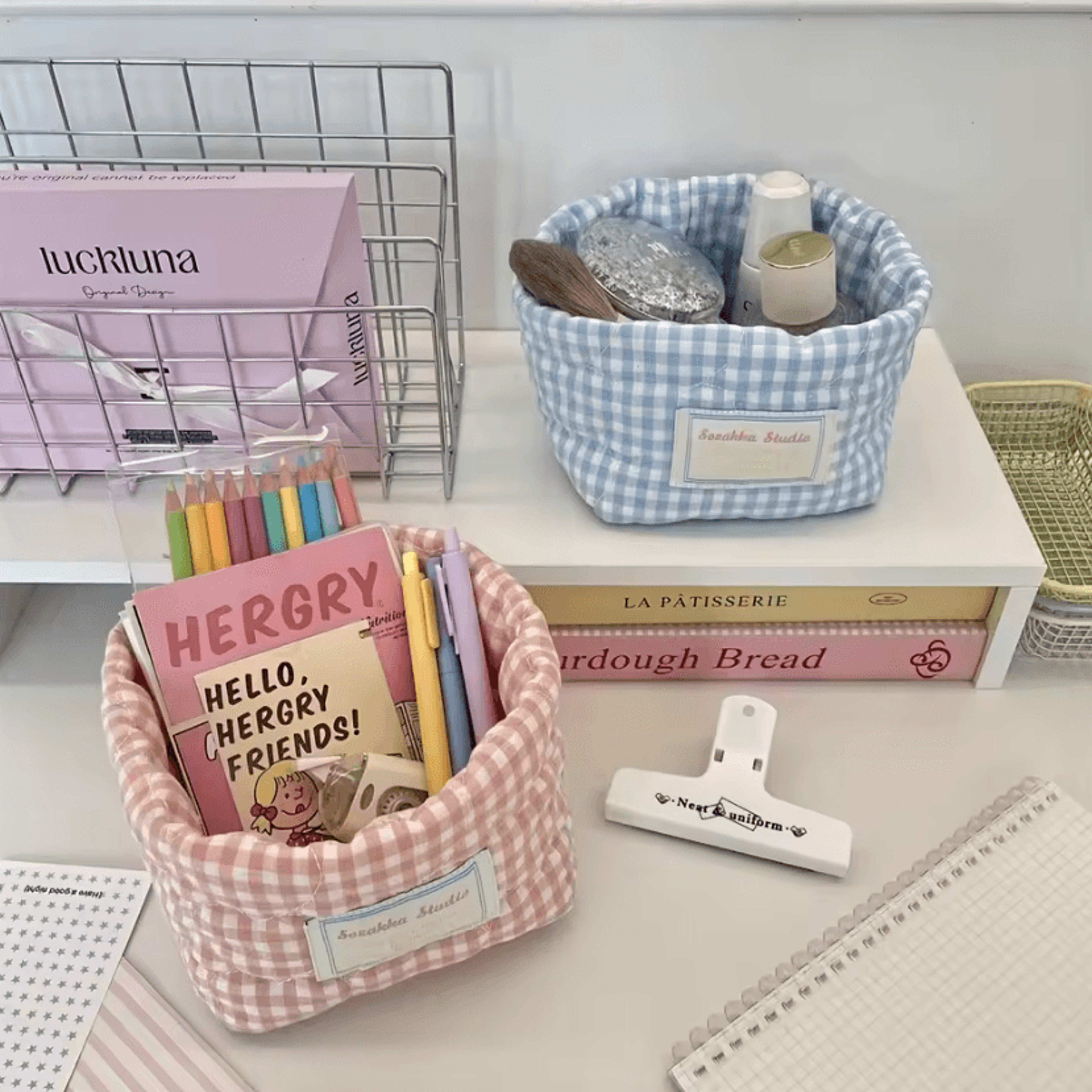 checkered heart foldable quilted storage basket