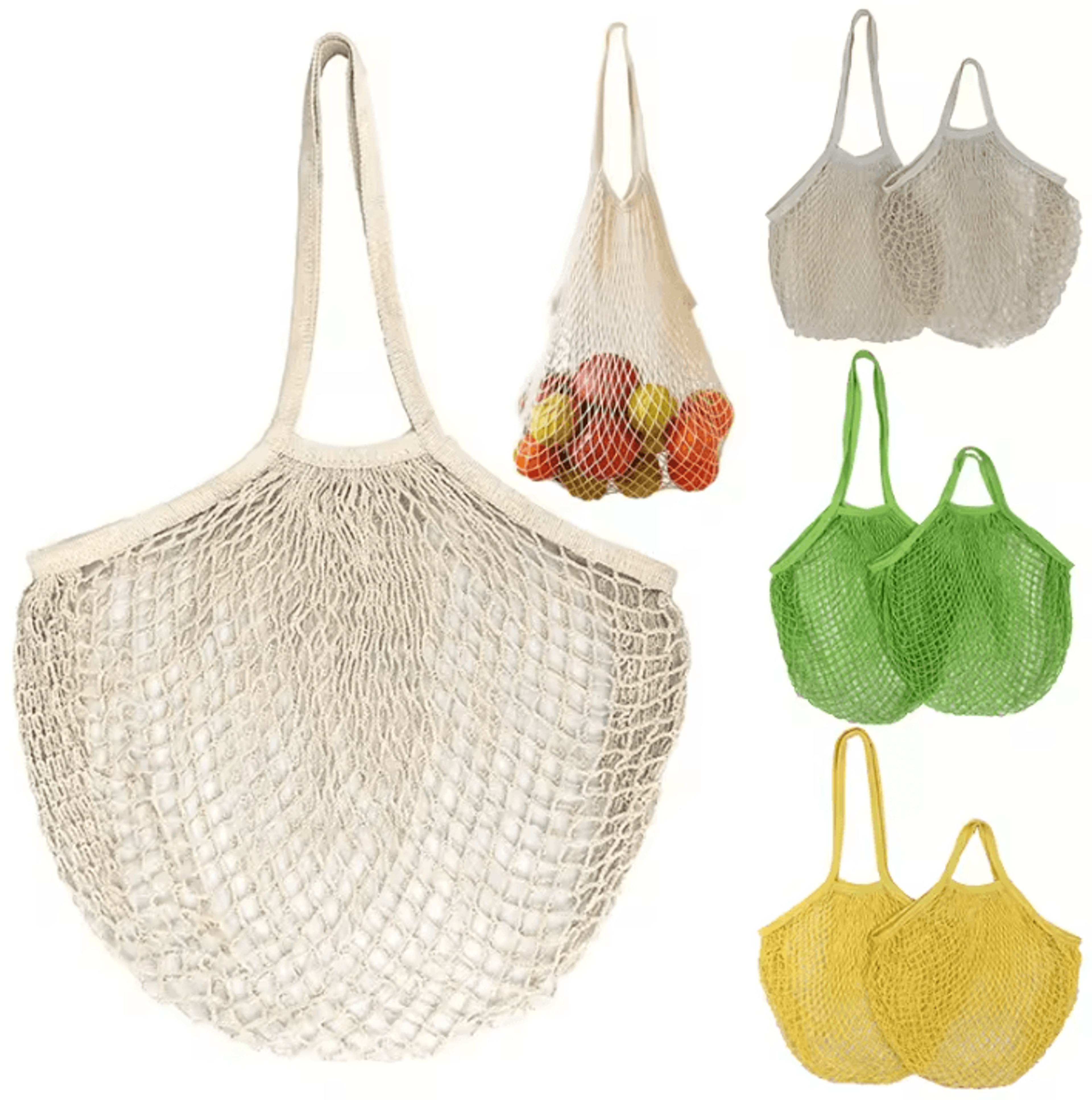 reusable mesh grocery and produce bags with long handles