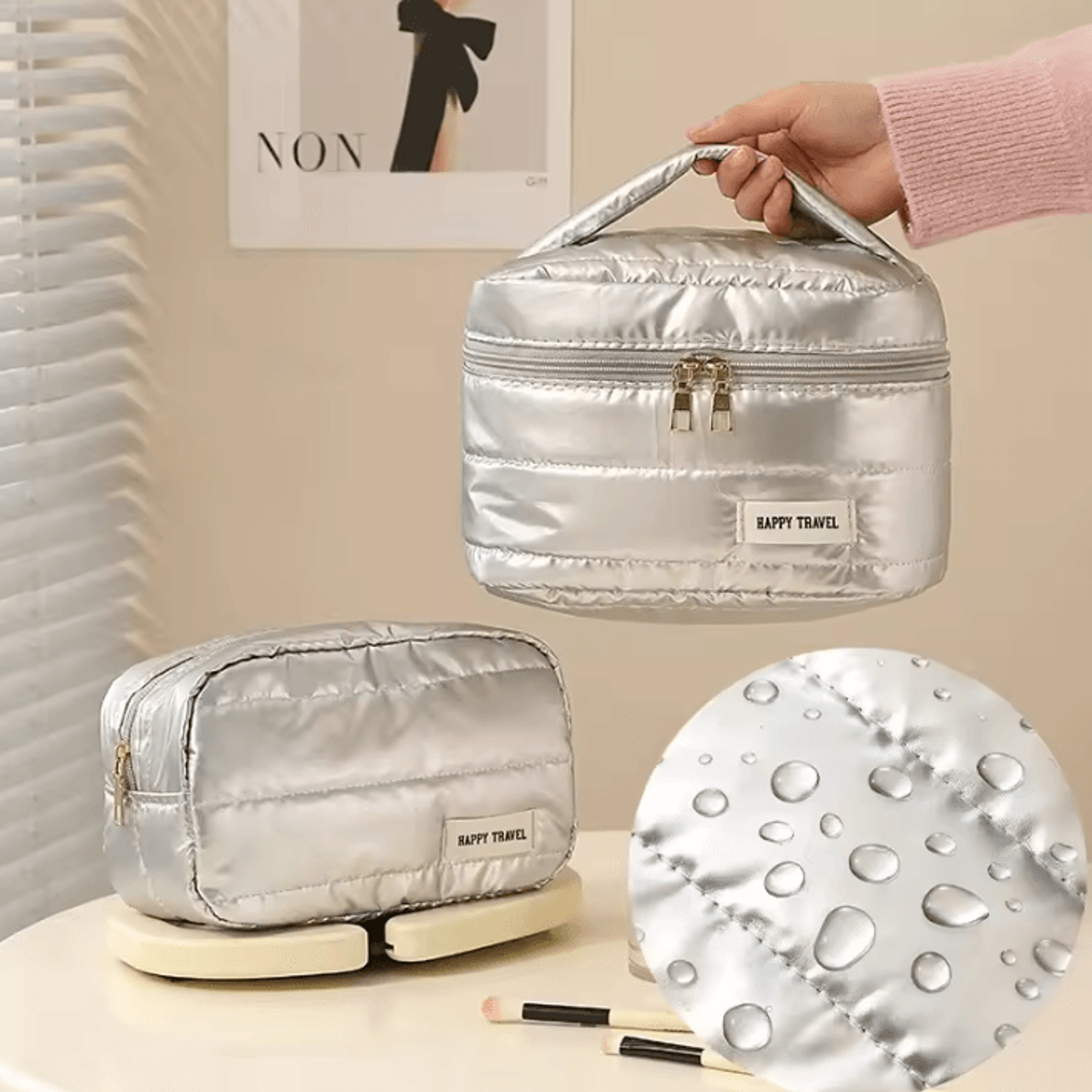 large capacity waterproof travel makeup bag with handle