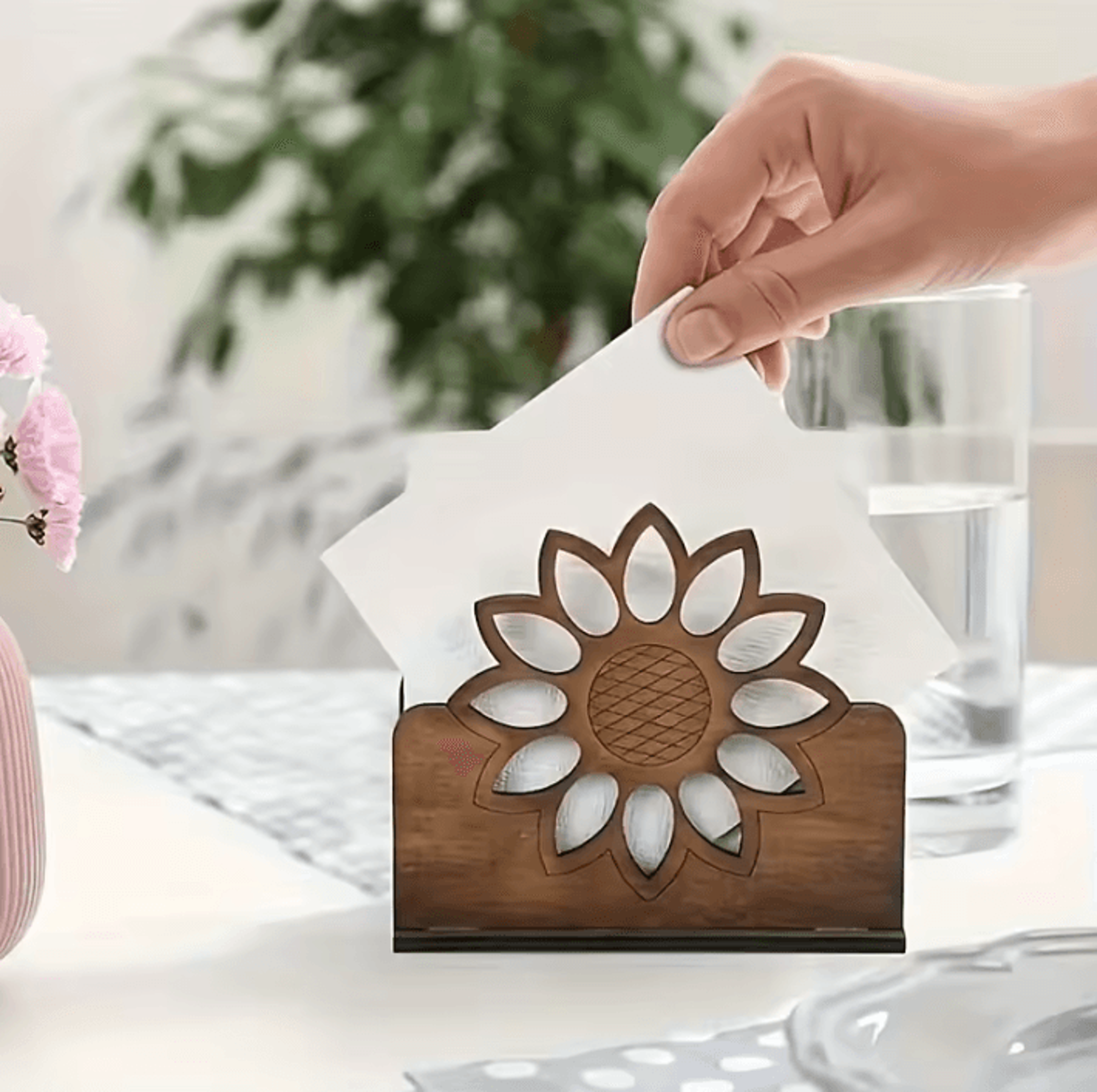 wooden sunflower napkin holder for table and countertop