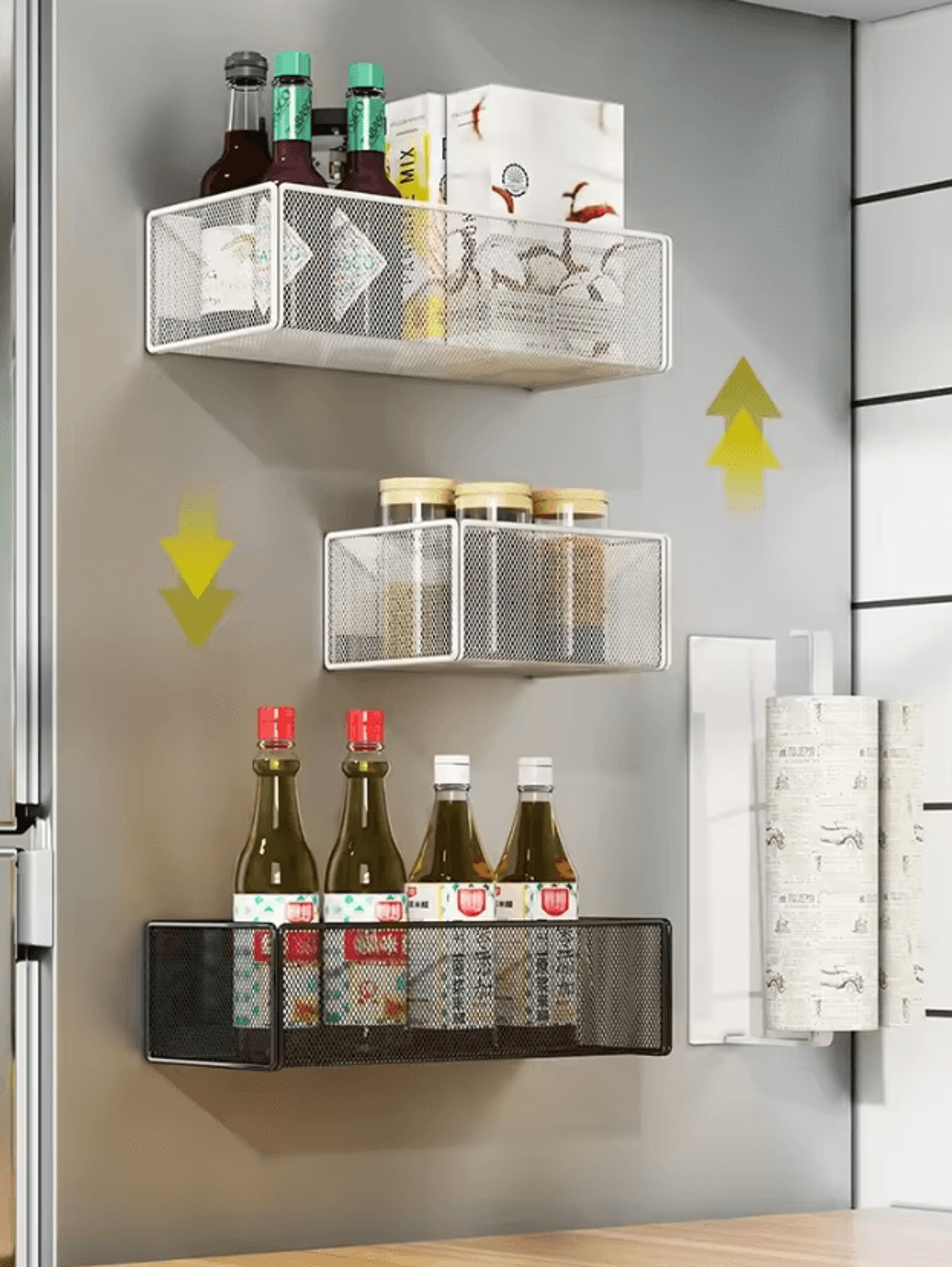 magnetic hanging storage basket for refrigerator and kitchen