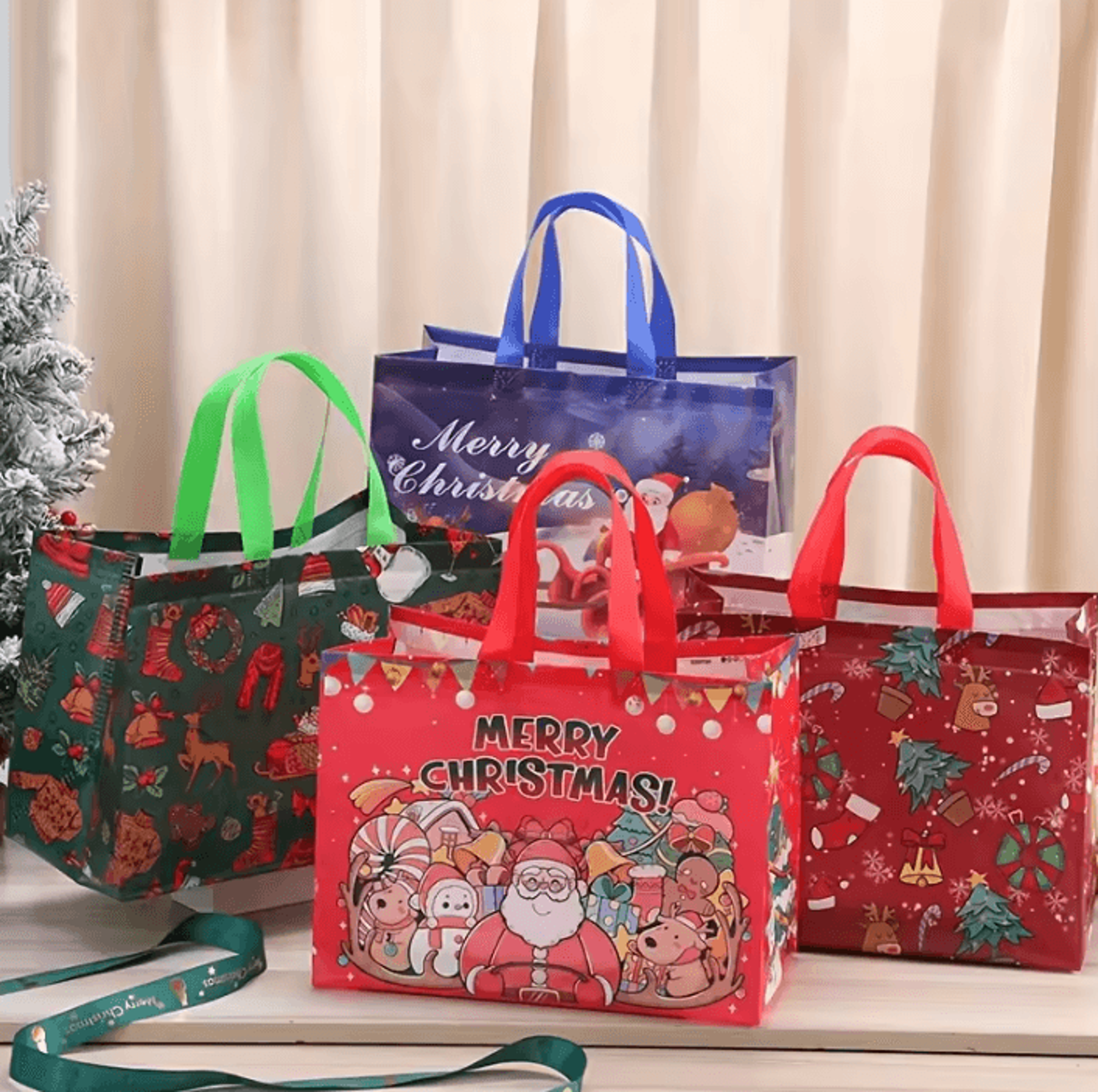 6 or 12pcs reusable christmas gift bags with handles