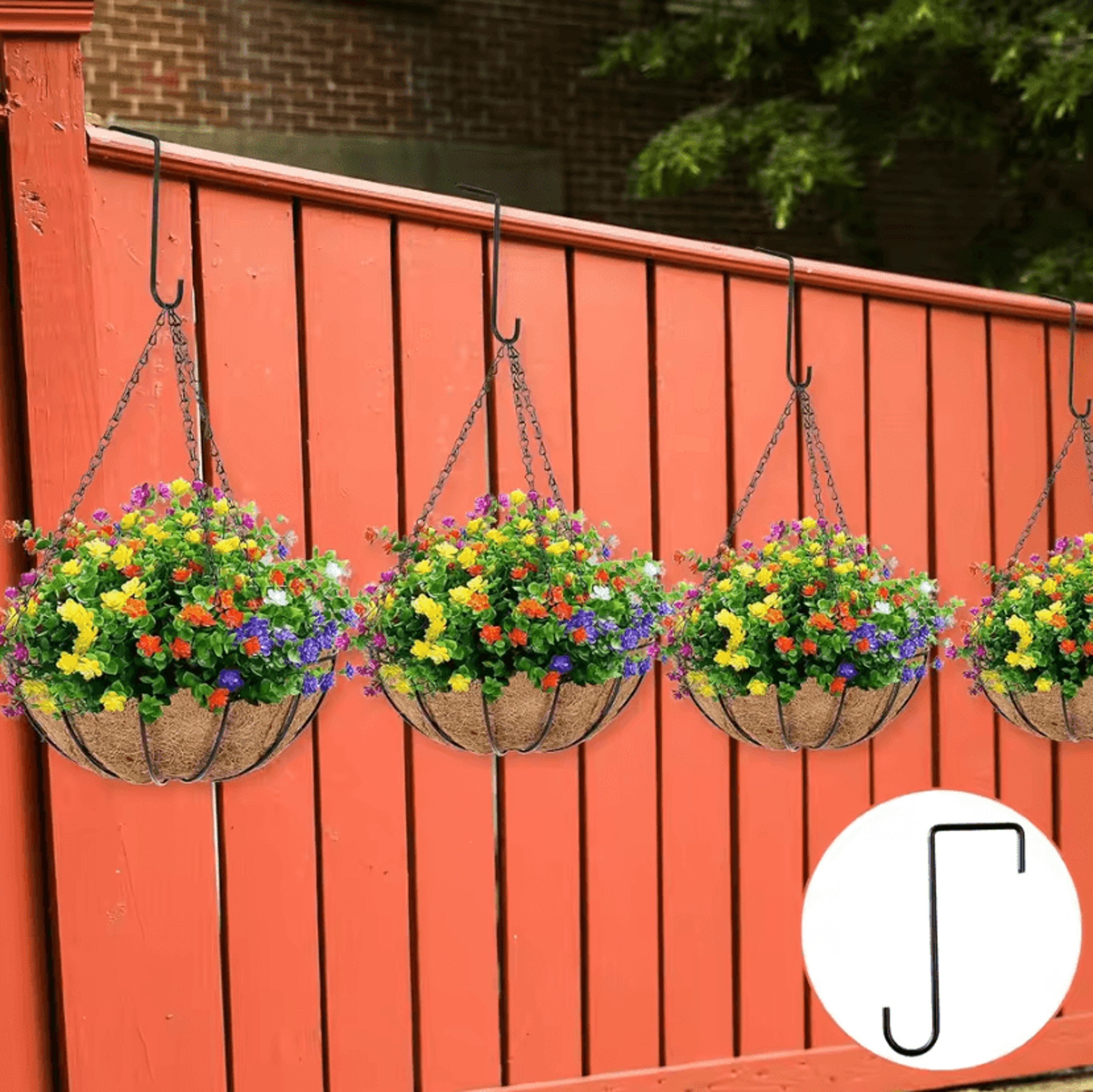 2pcs powder coated steel fence hooks for hanging plants and decor