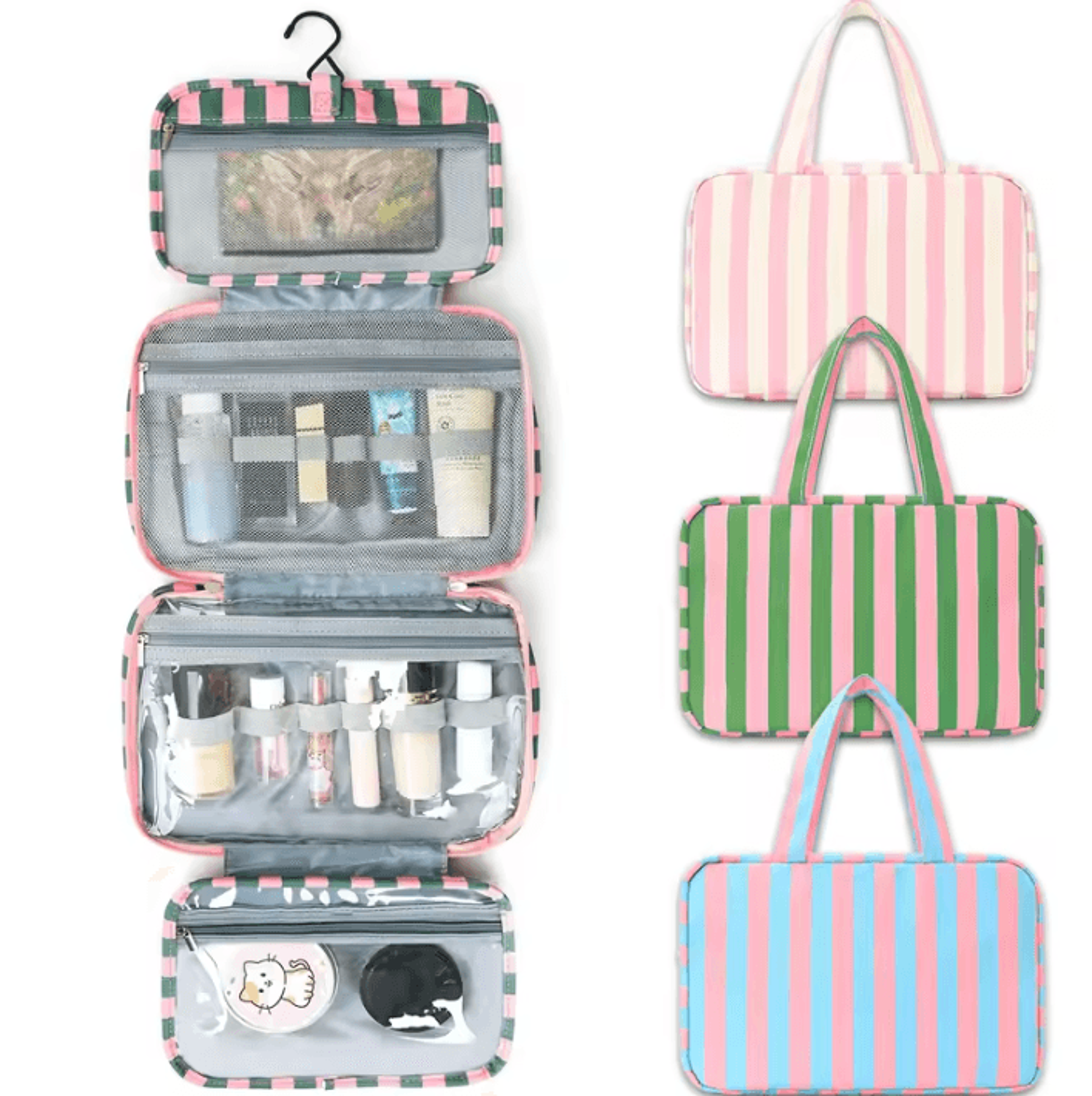striped hanging travel toiletry bag with large capacity