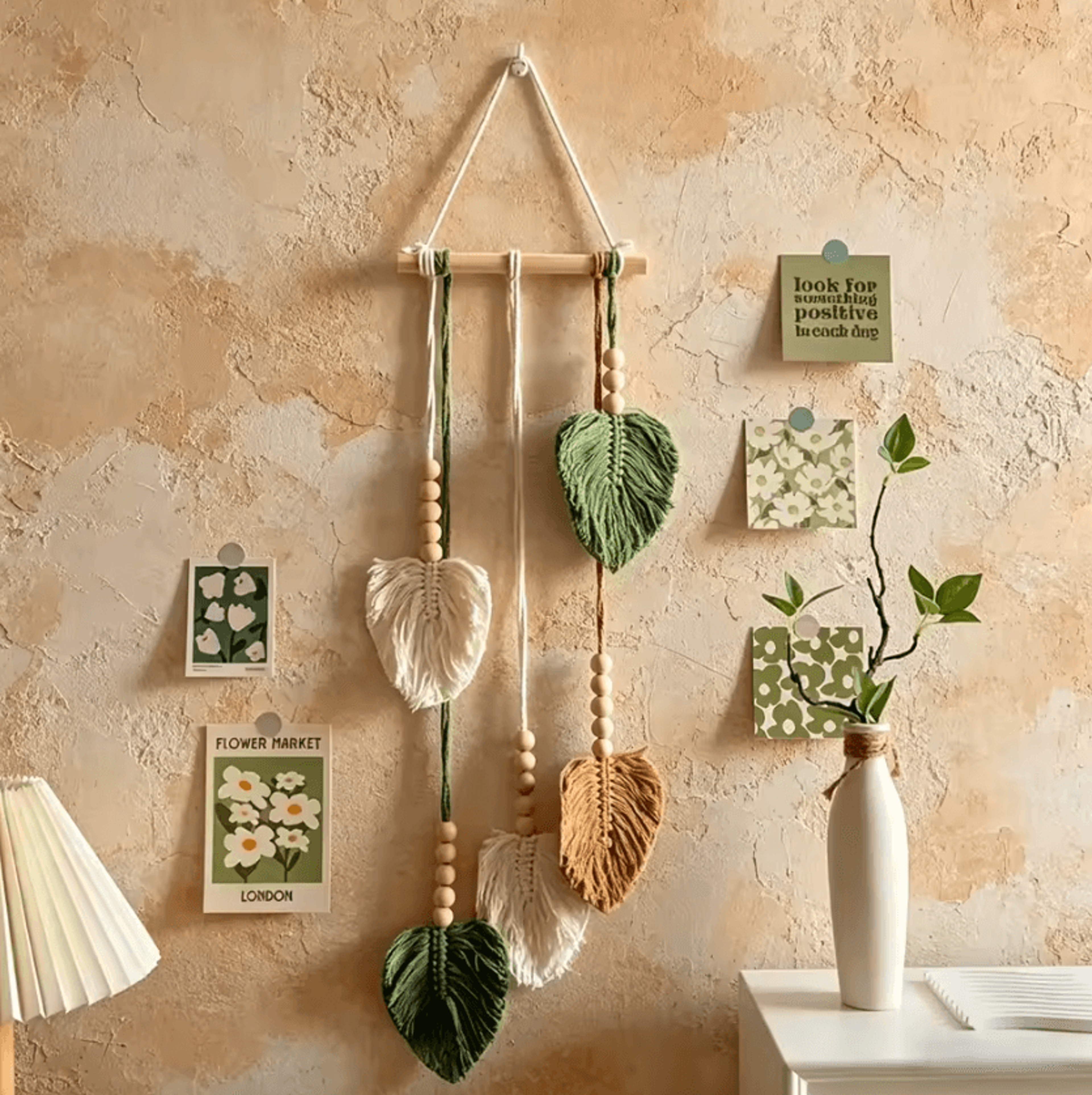 handmade woven leaves macrame wall hanging decor