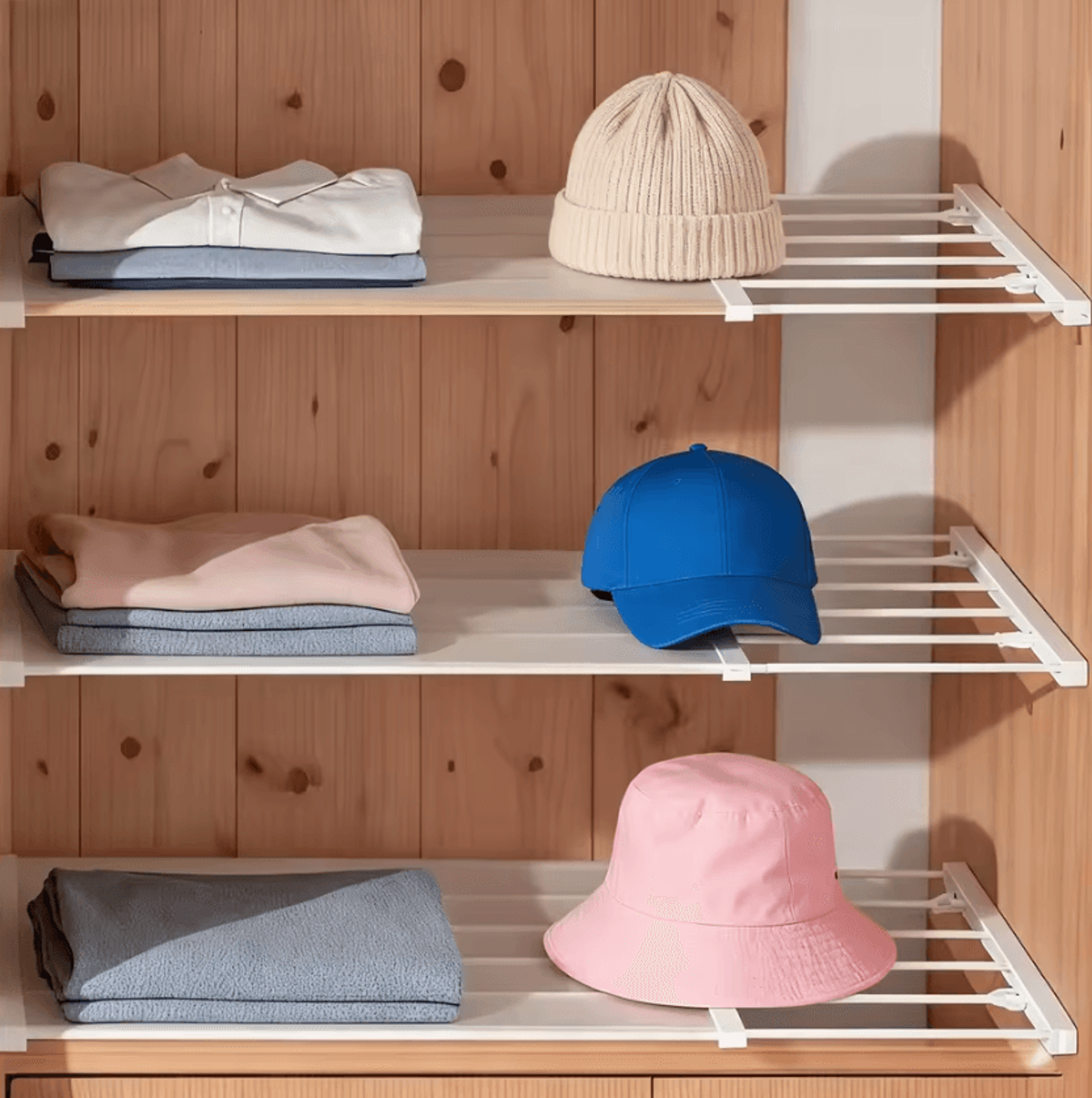 expandable closet tension shelf and adjustable storage rack