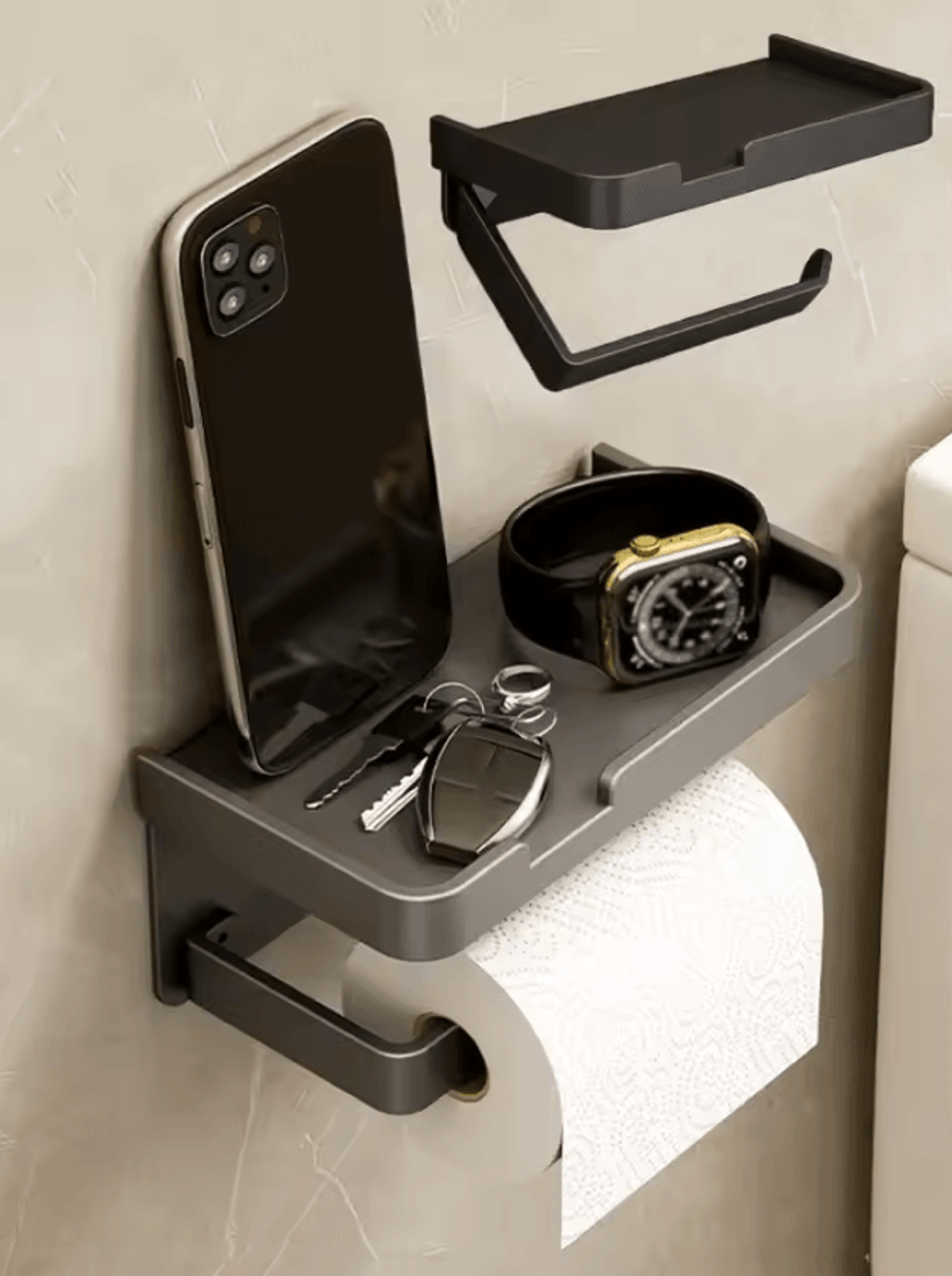 wall mounted toilet paper holder with storage shelf