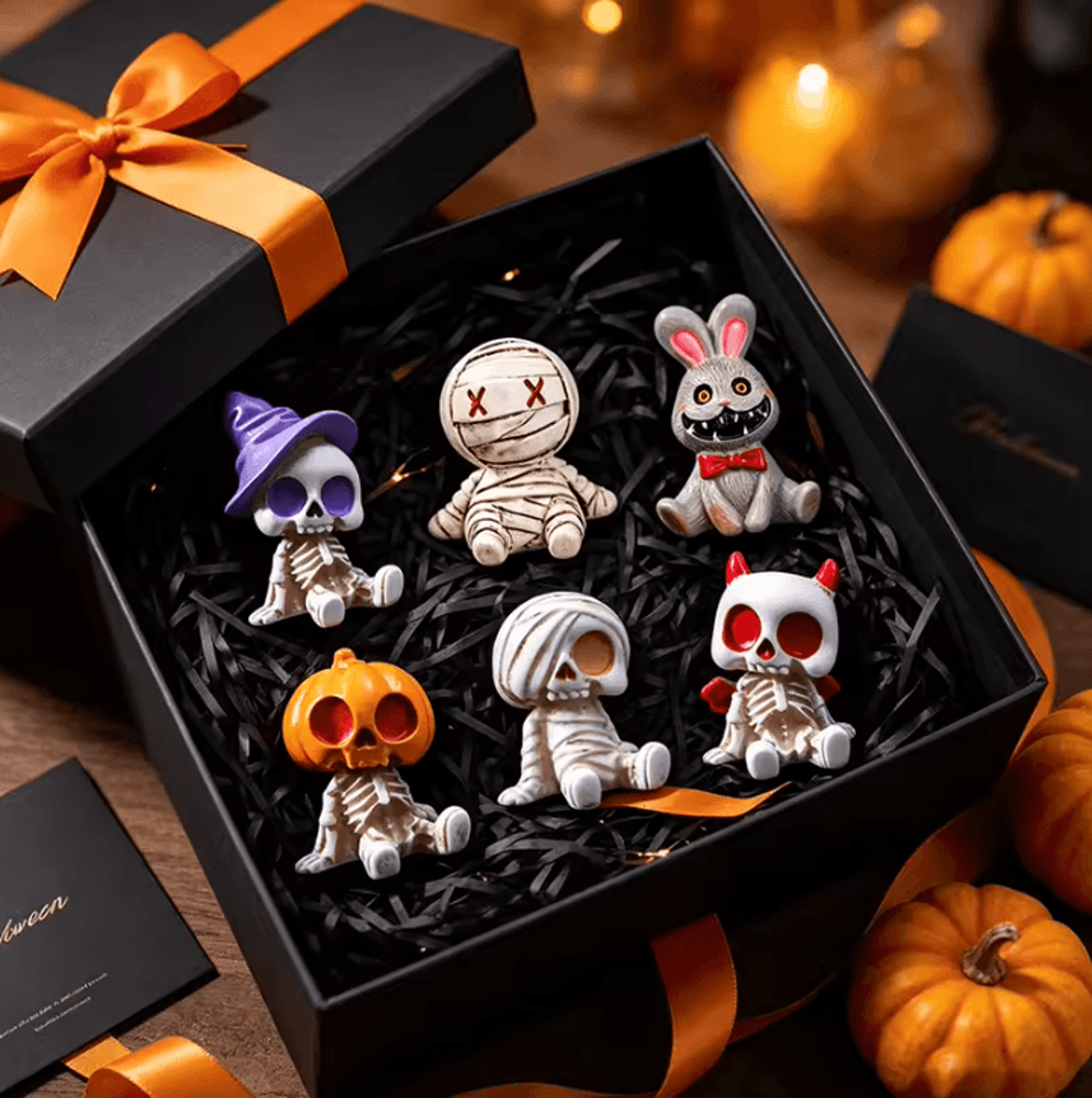 6pcs halloween resin skeleton and mummy mini figurines
