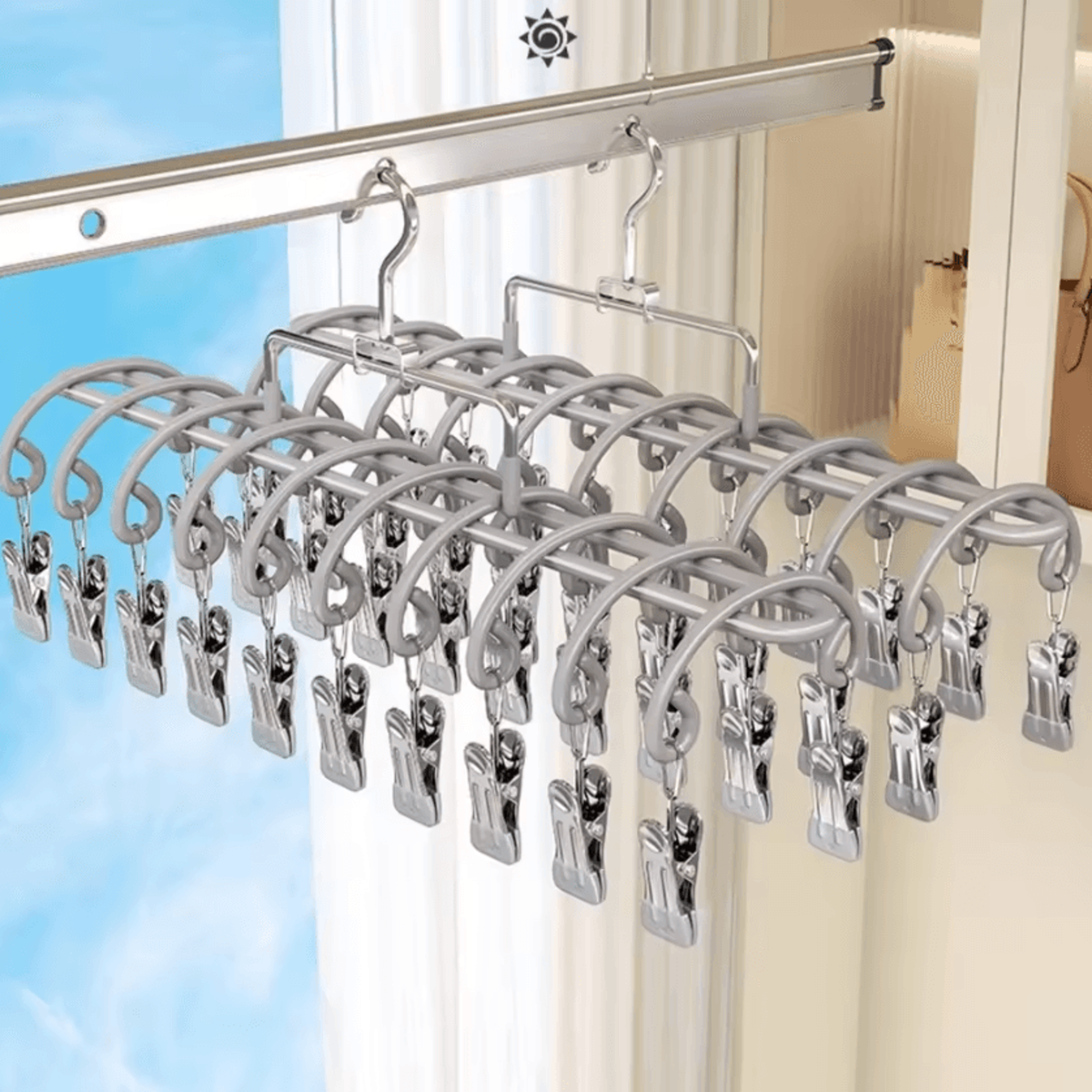 20 clip portable sock drying rack stainless steel laundry hanger