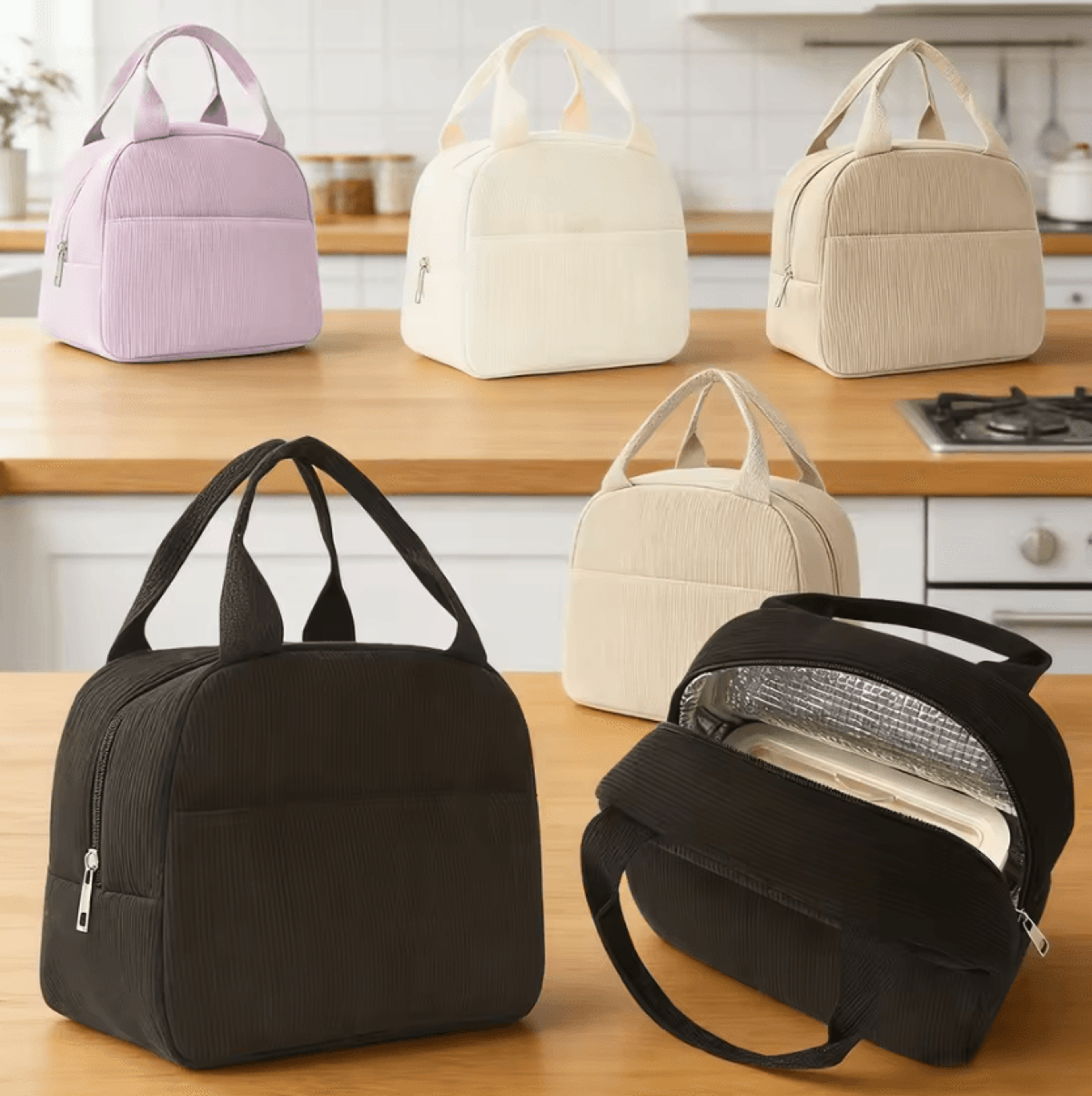 cute corduroy insulated lunch bag for work and travel