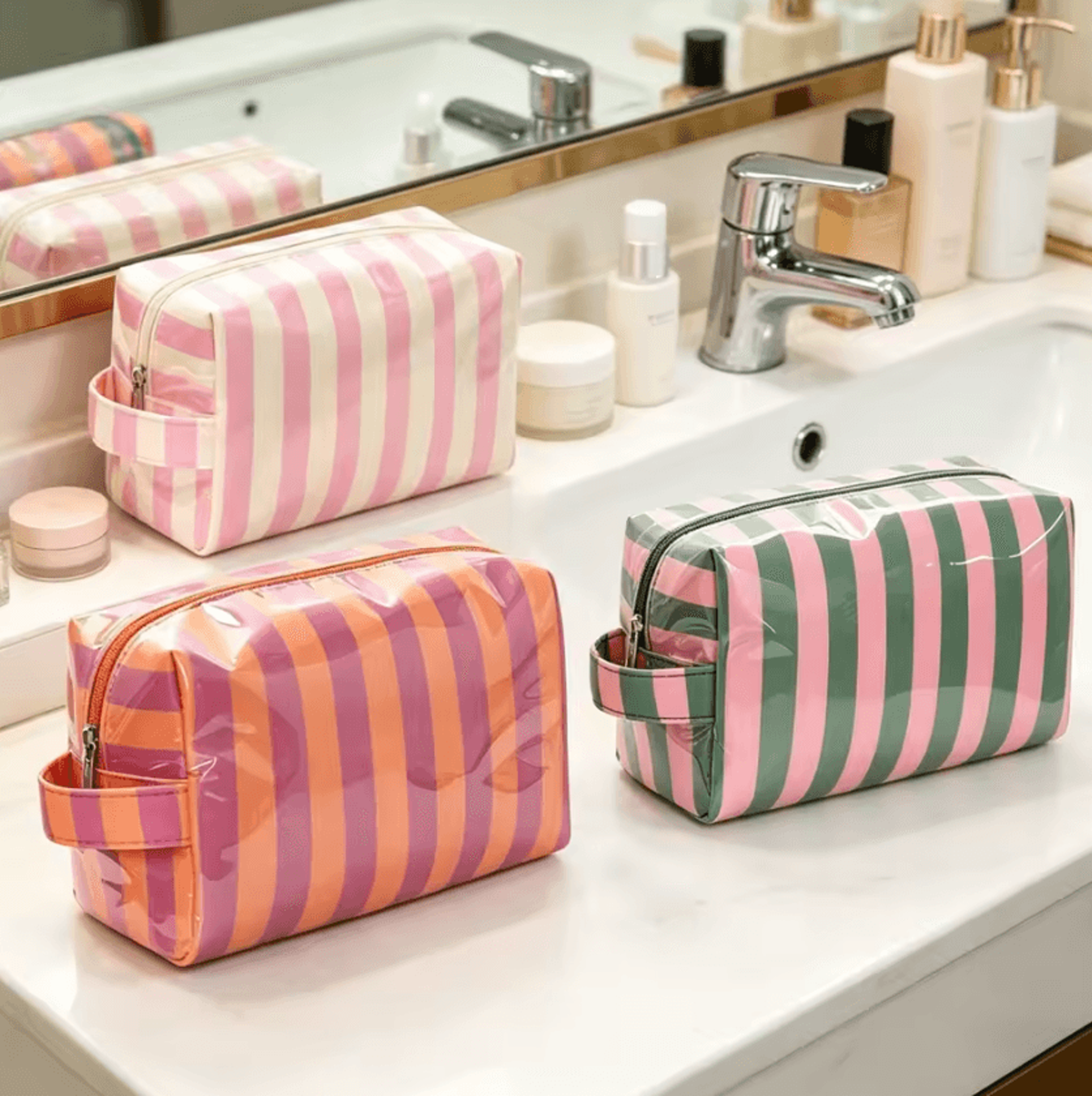 striped travel toiletry bag portable makeup organizer