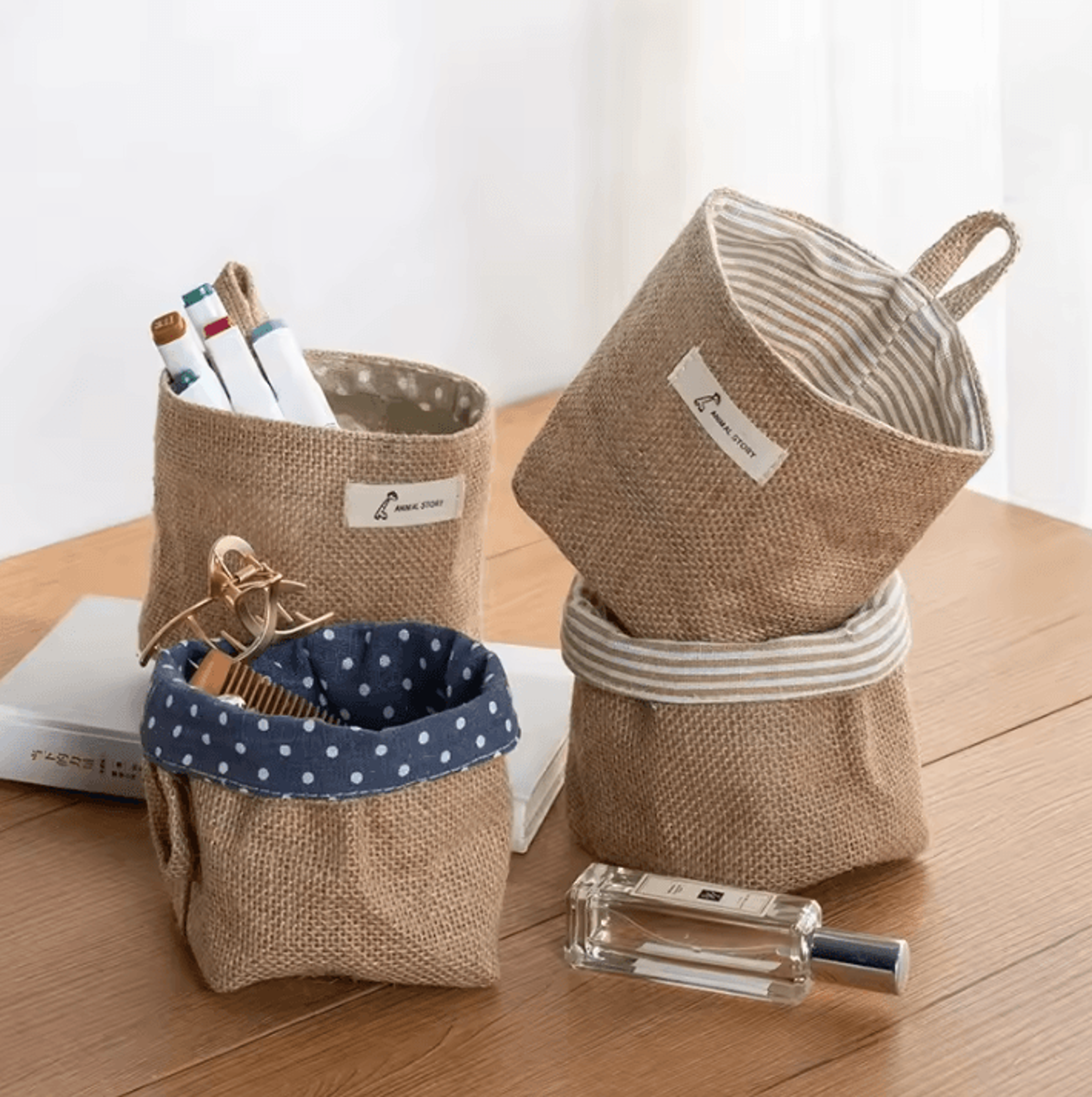 cotton linen wall hanging storage basket