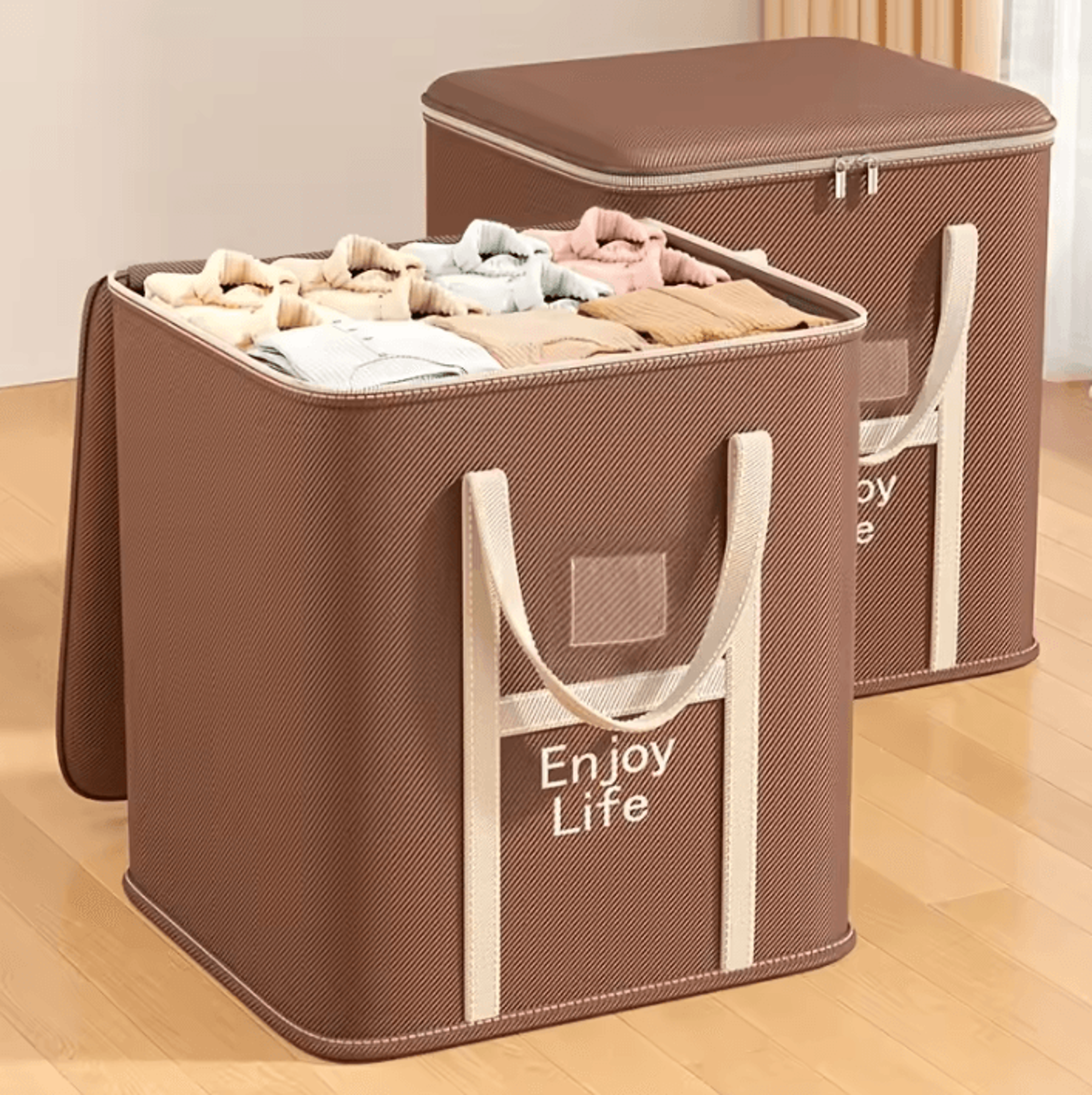 large foldable clothes storage bag with zipper and handles