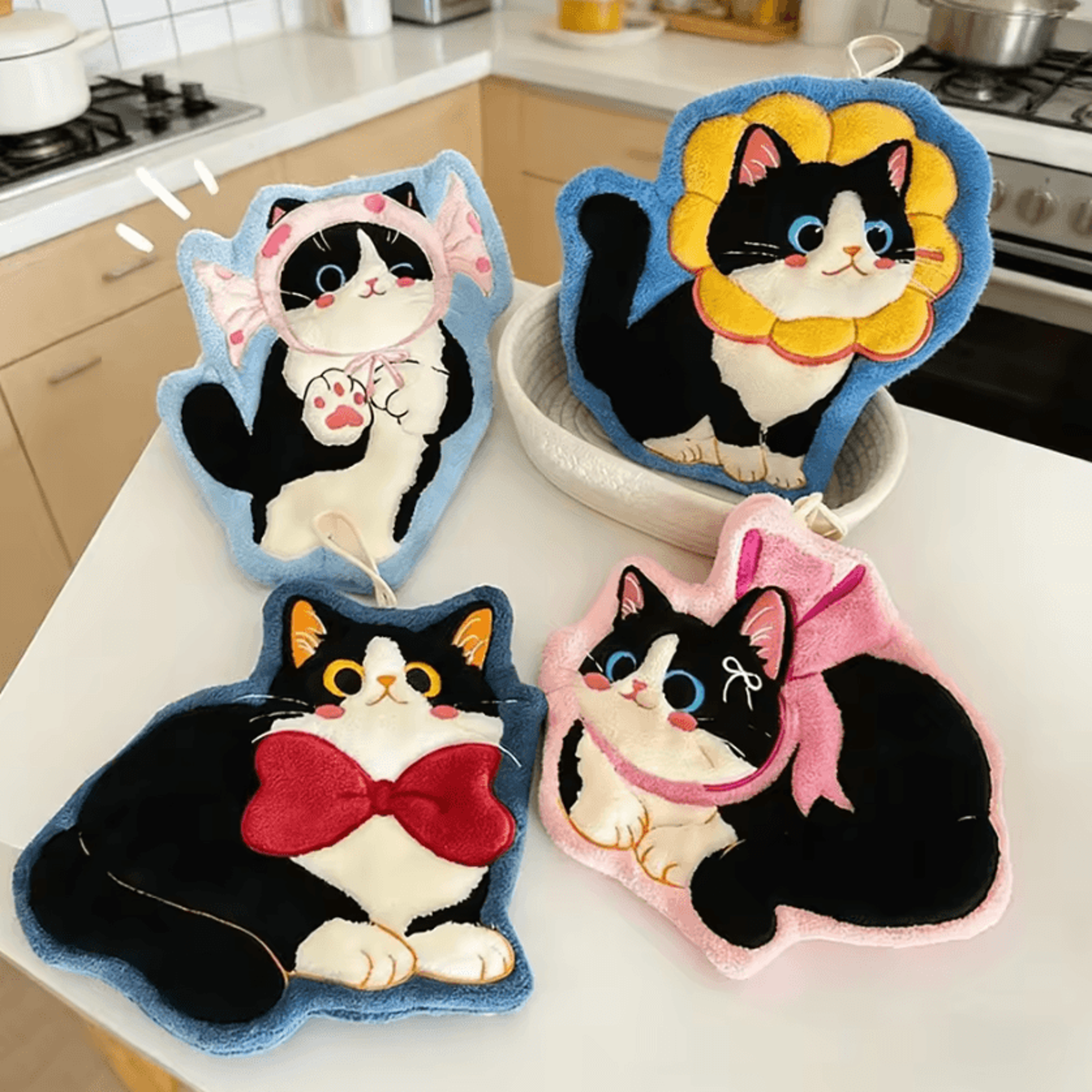 cute cat coral fleece hanging hand towel