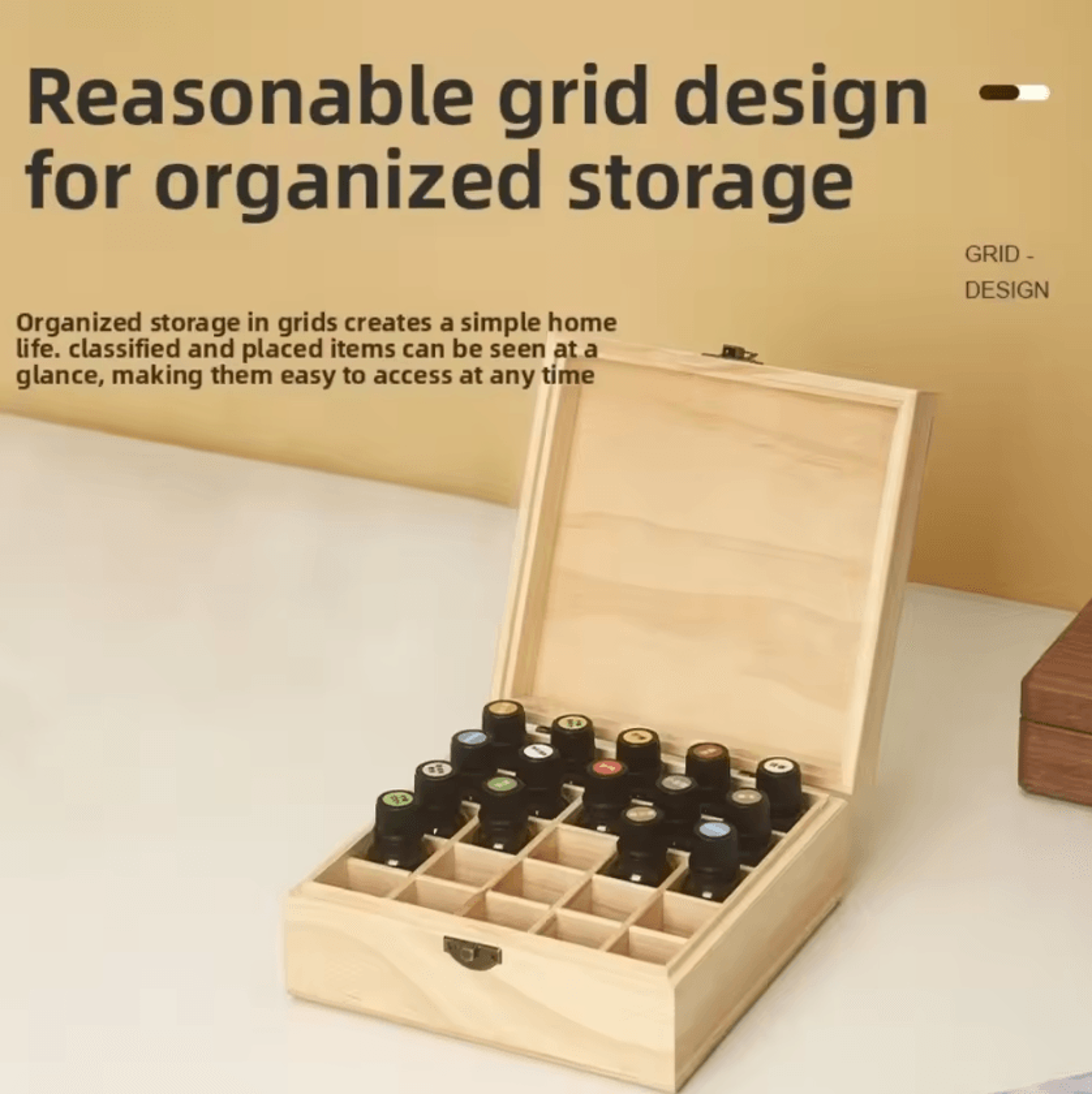 wooden essential oil storage box with multiple slots