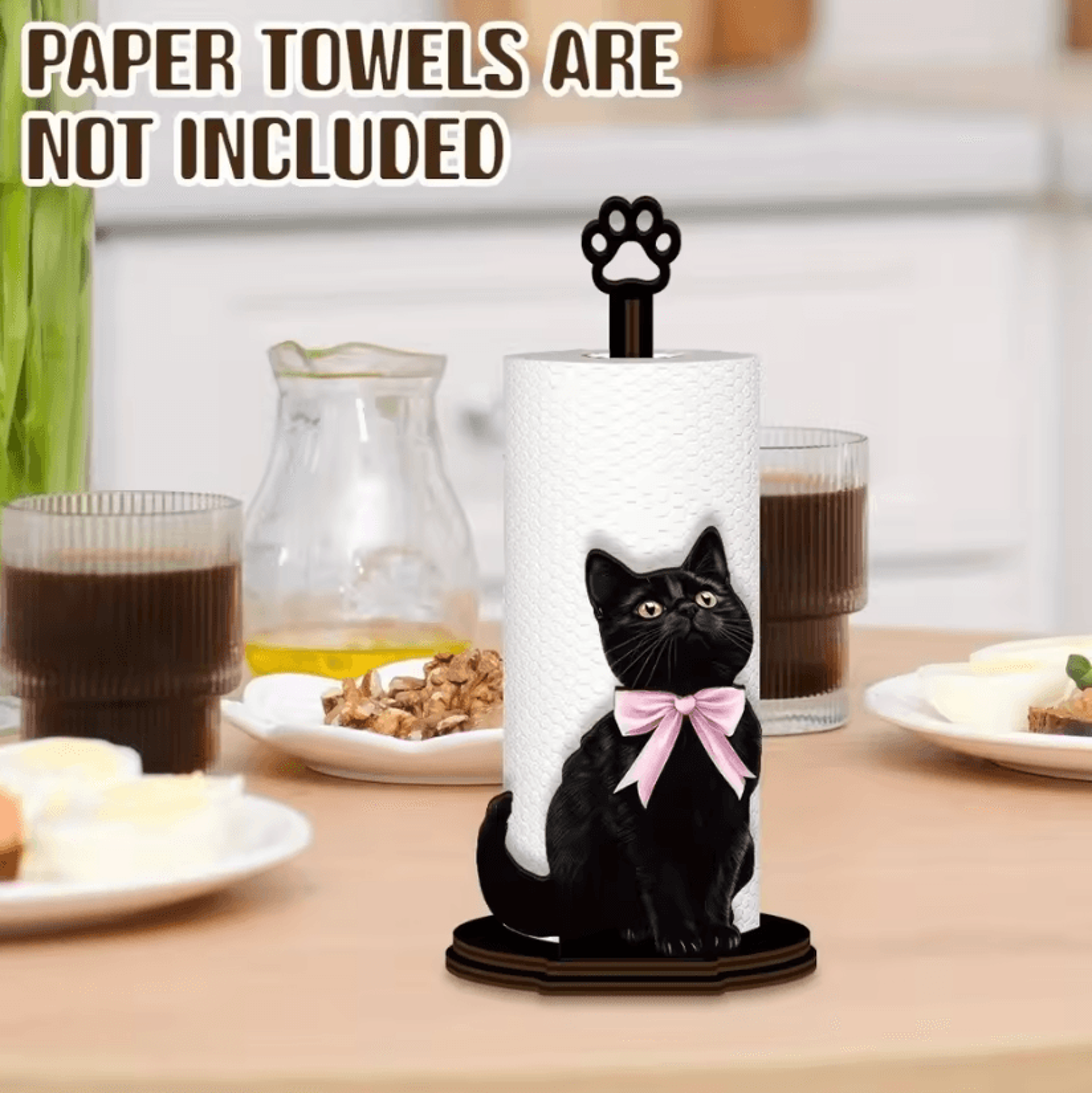 black cat wooden vertical tissue roll holder