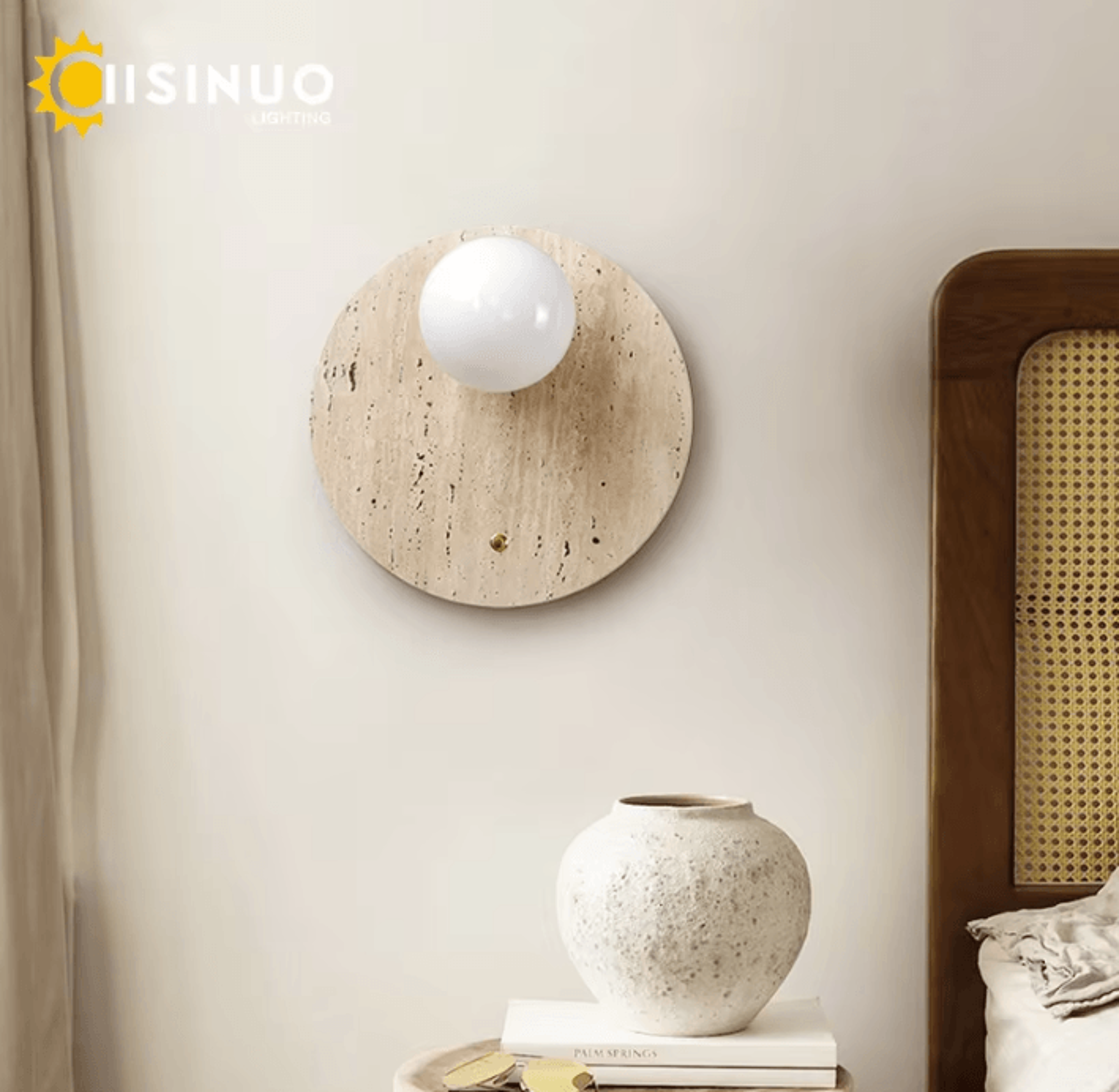 japanese wabi sabi yellow cave stone wall lamp